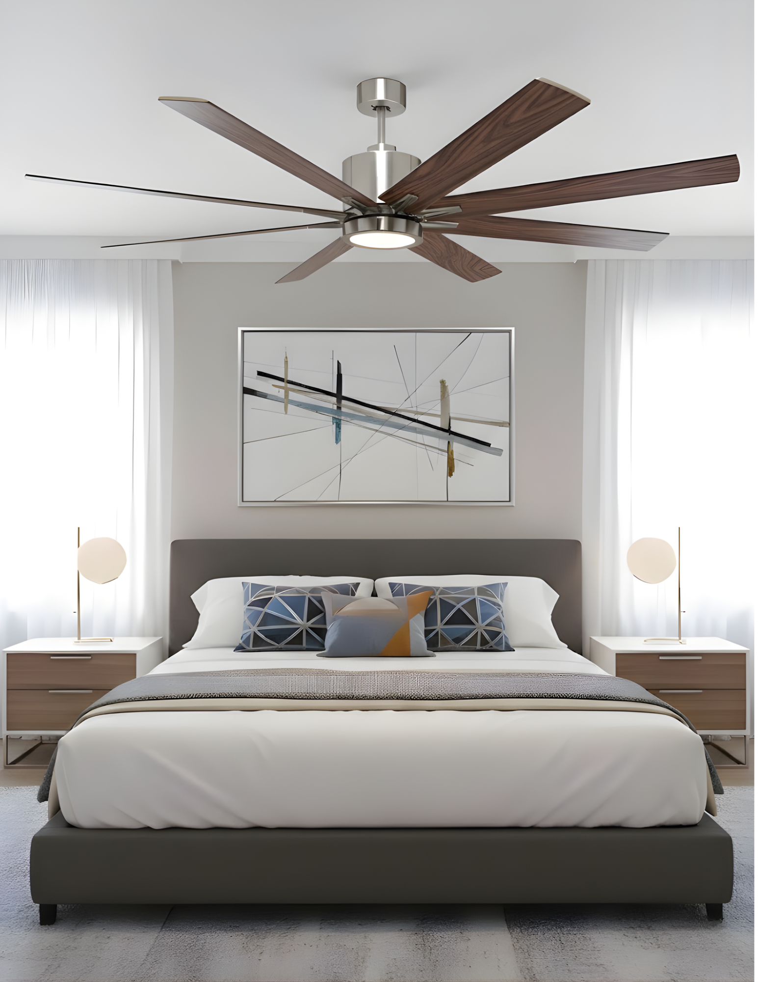 8-Blade 66" NK Fan Wall Control Silver/Walnut Blades 20W LED 3K,4K,5K