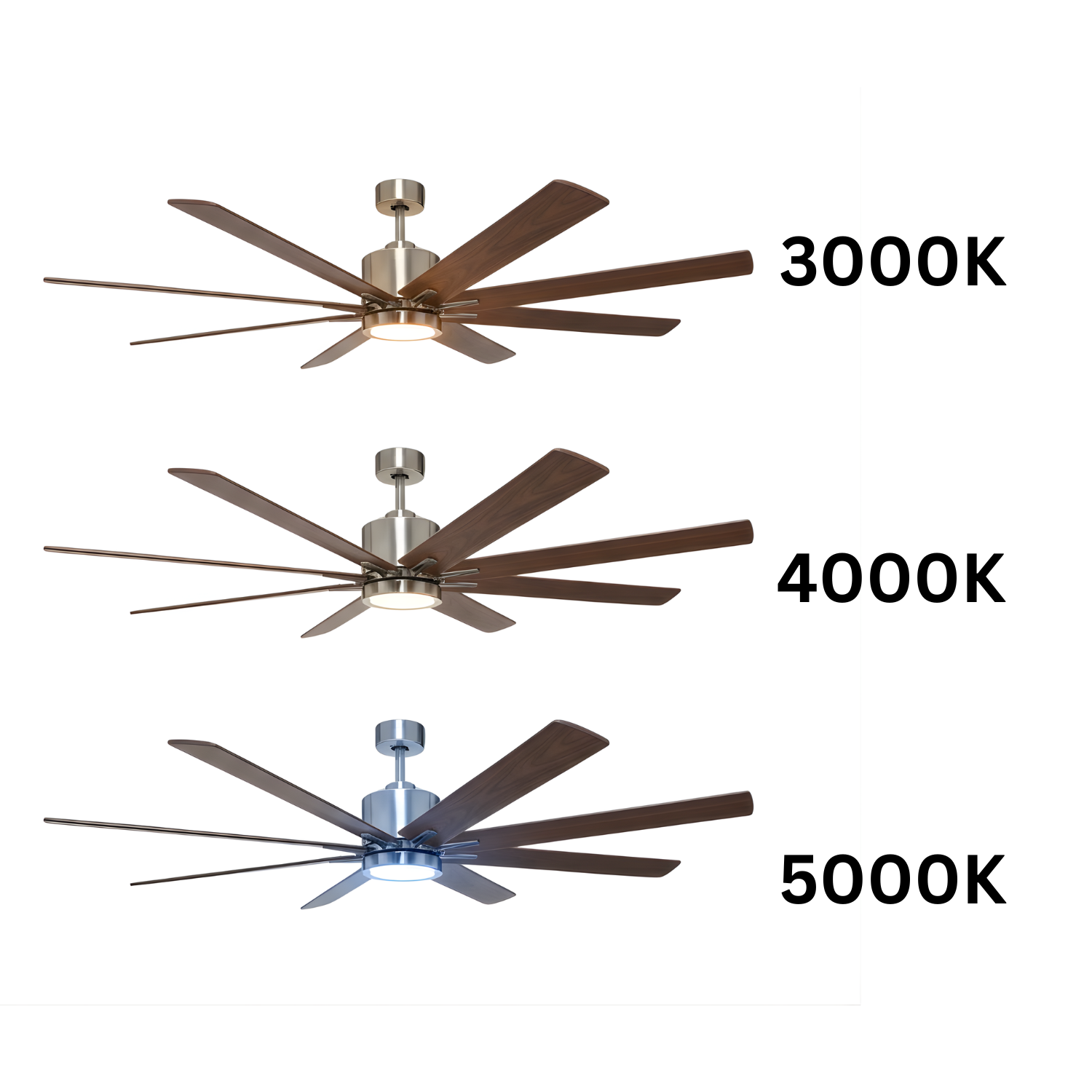 8-Blade 66" NK Fan Wall Control Silver/Walnut Blades 20W LED 3K,4K,5K