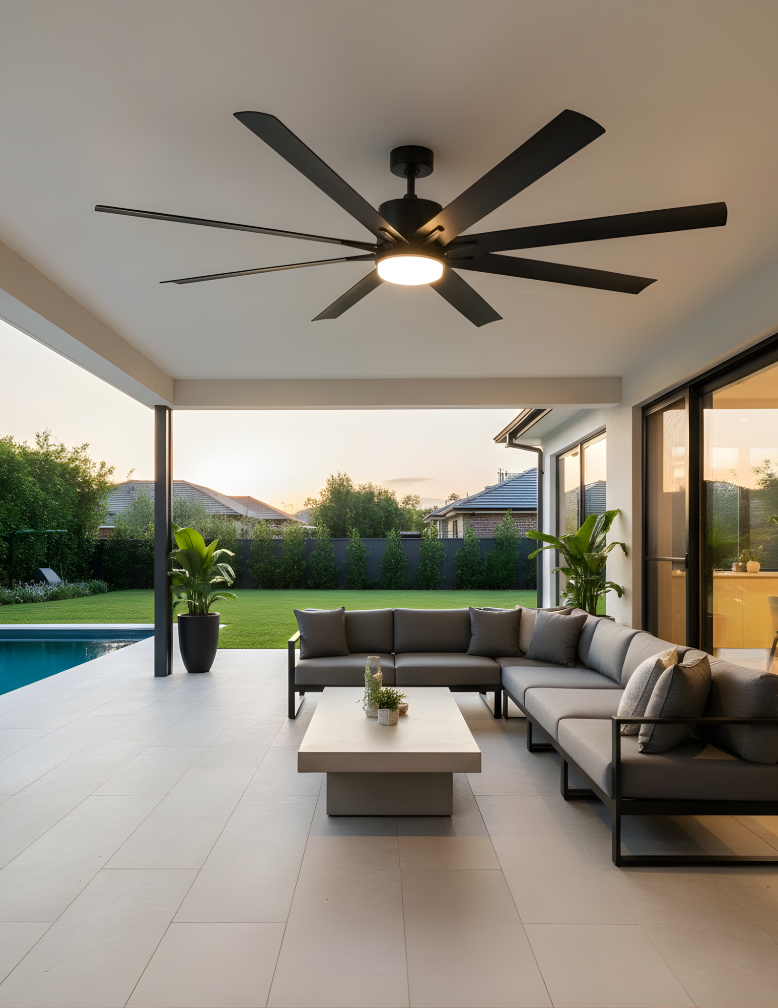Metro Damp Patio Fan Black ABS Blades 20W LED 3K,4K,5K - Elegant Outdoor Fans in Matte Black