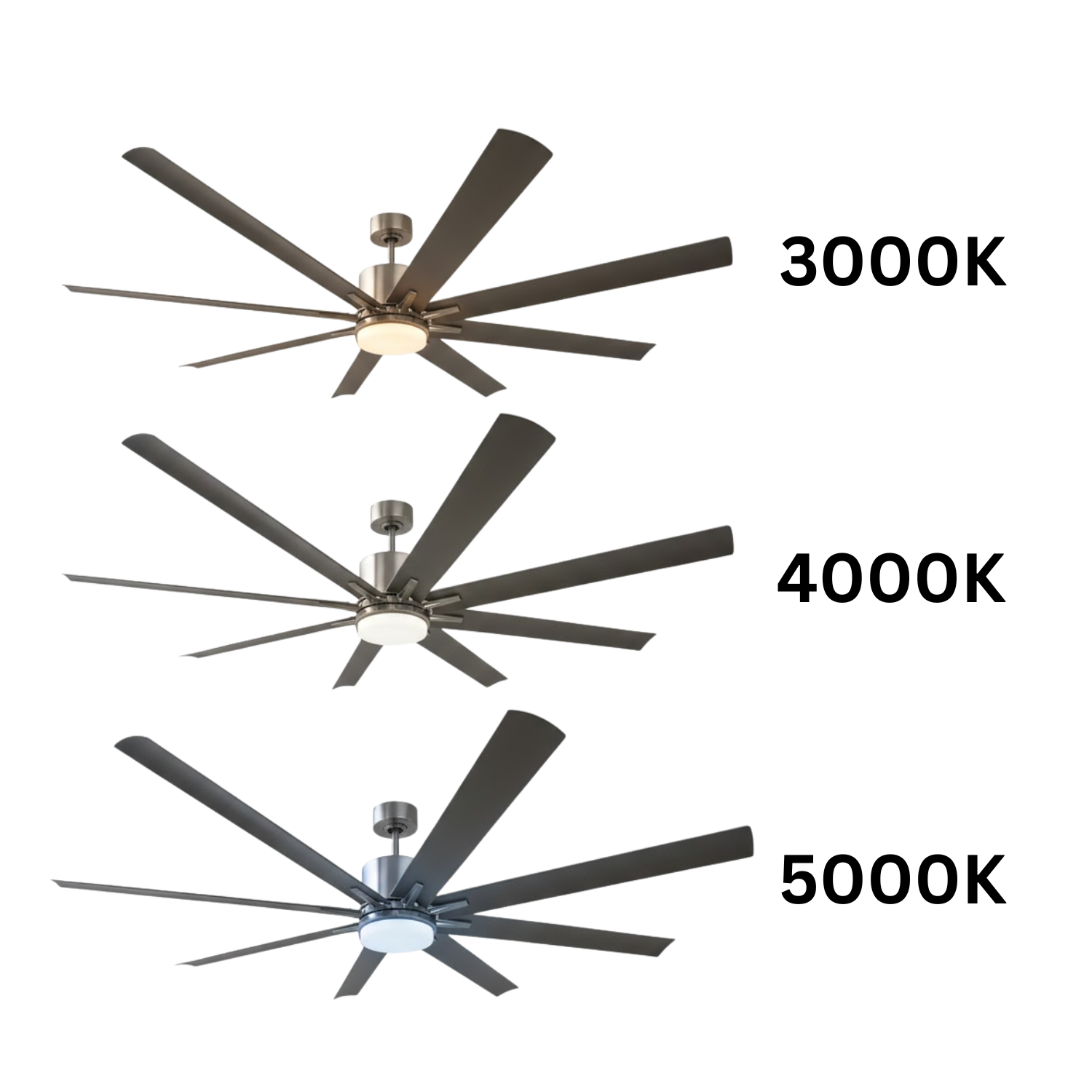 Metro Damp Patio Fan Silver ABS Blades 20W LED 3K,4K,5K - Contemporary Outdoor Fans in Brushed Nickel