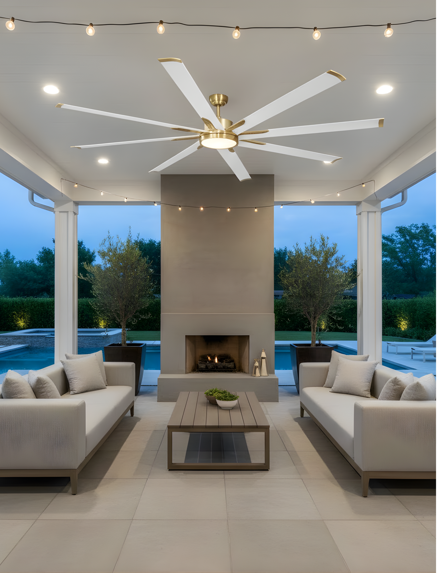 Barcelona 8-Blade 84" Fan White Blades - Stylish Indoor Fans in Champagne Gold