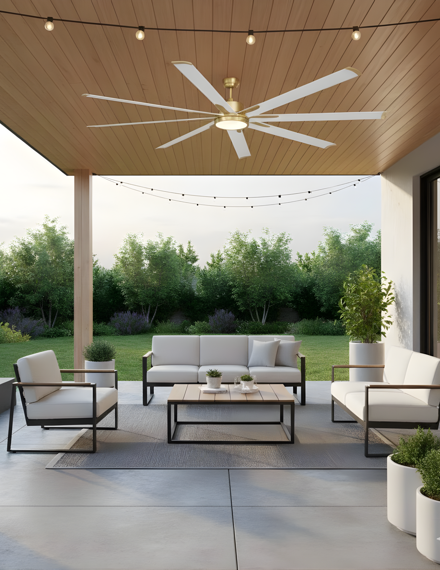 Barcelona 8-Blade 84" Fan White Blades - Stylish Indoor Fans in Champagne Gold