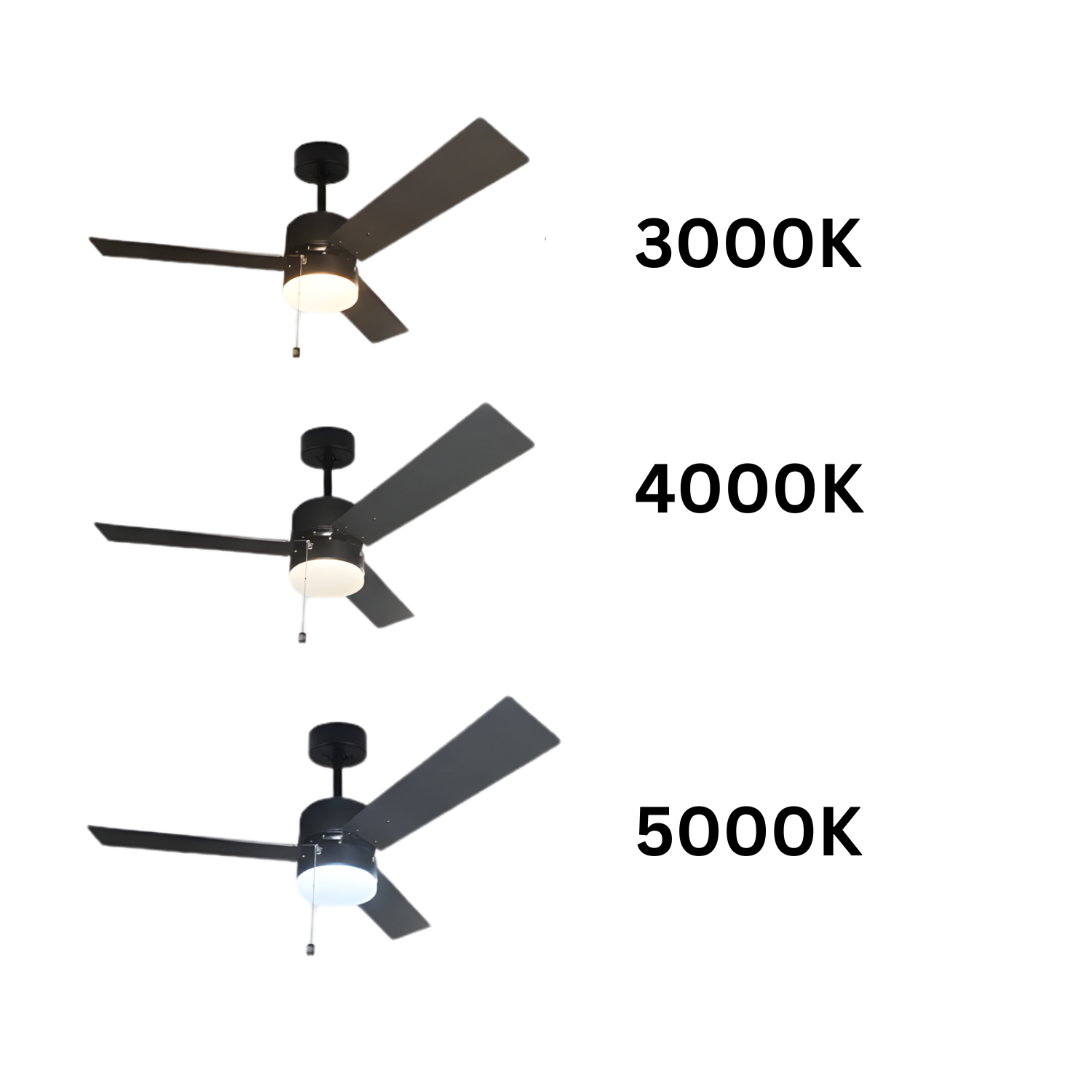 3-Blade 42" MB Modern Damp Location Fan Matte Black Blades Pull Chain 3K, 4K, 5K