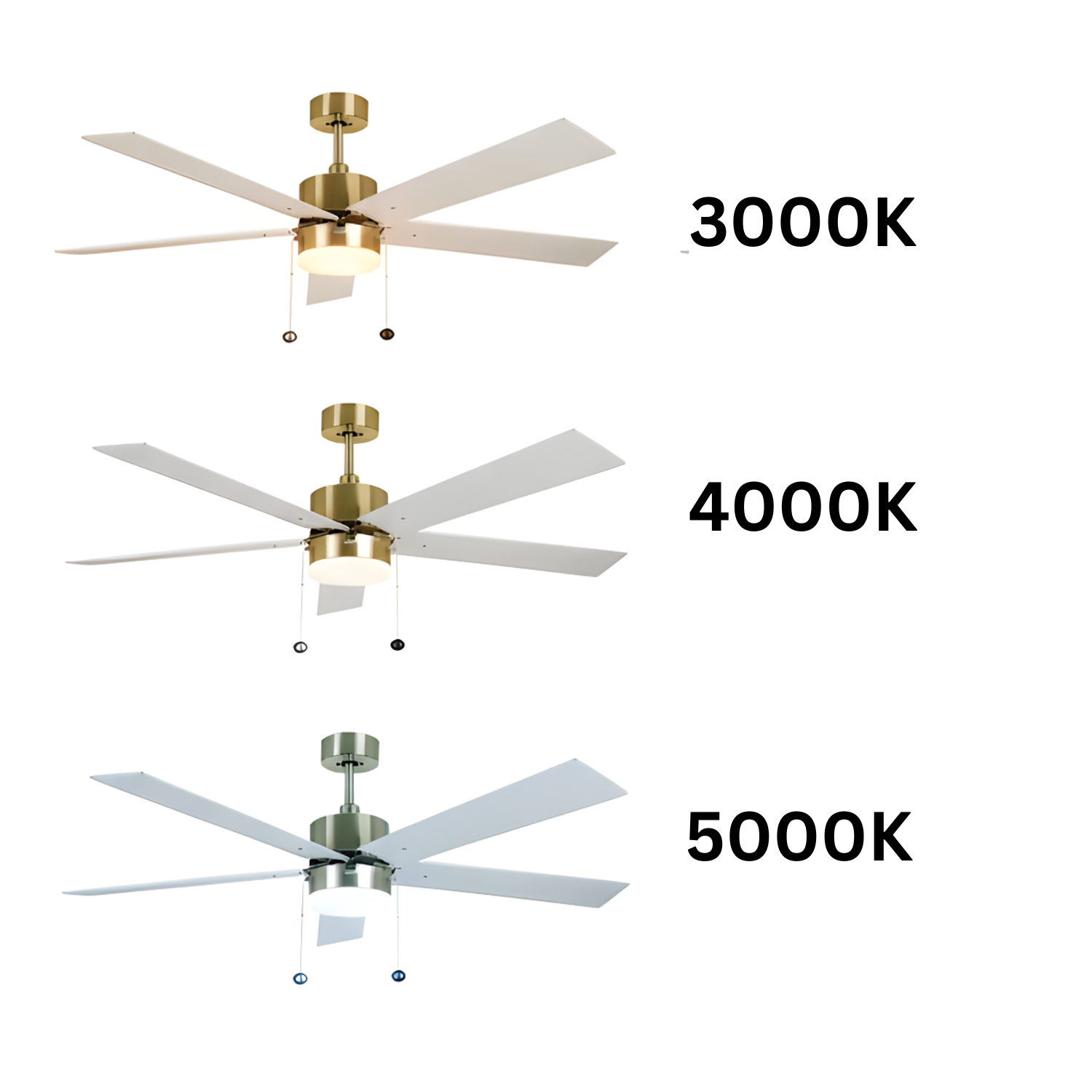 5-Blade 52" CG Modern Cylinder Fan White Blades Pull Chain 3K, 4K, 5K