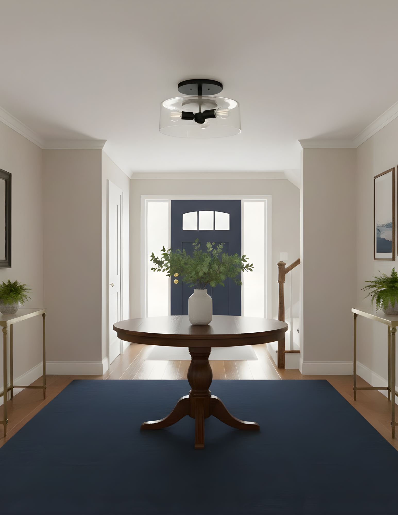 3-Light 15" Clear Glass Semi-Flush Entry - MB