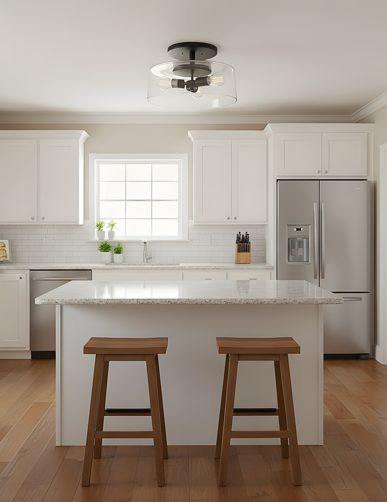 3-Light 15" Clear Glass Semi-Flush Entry - MB