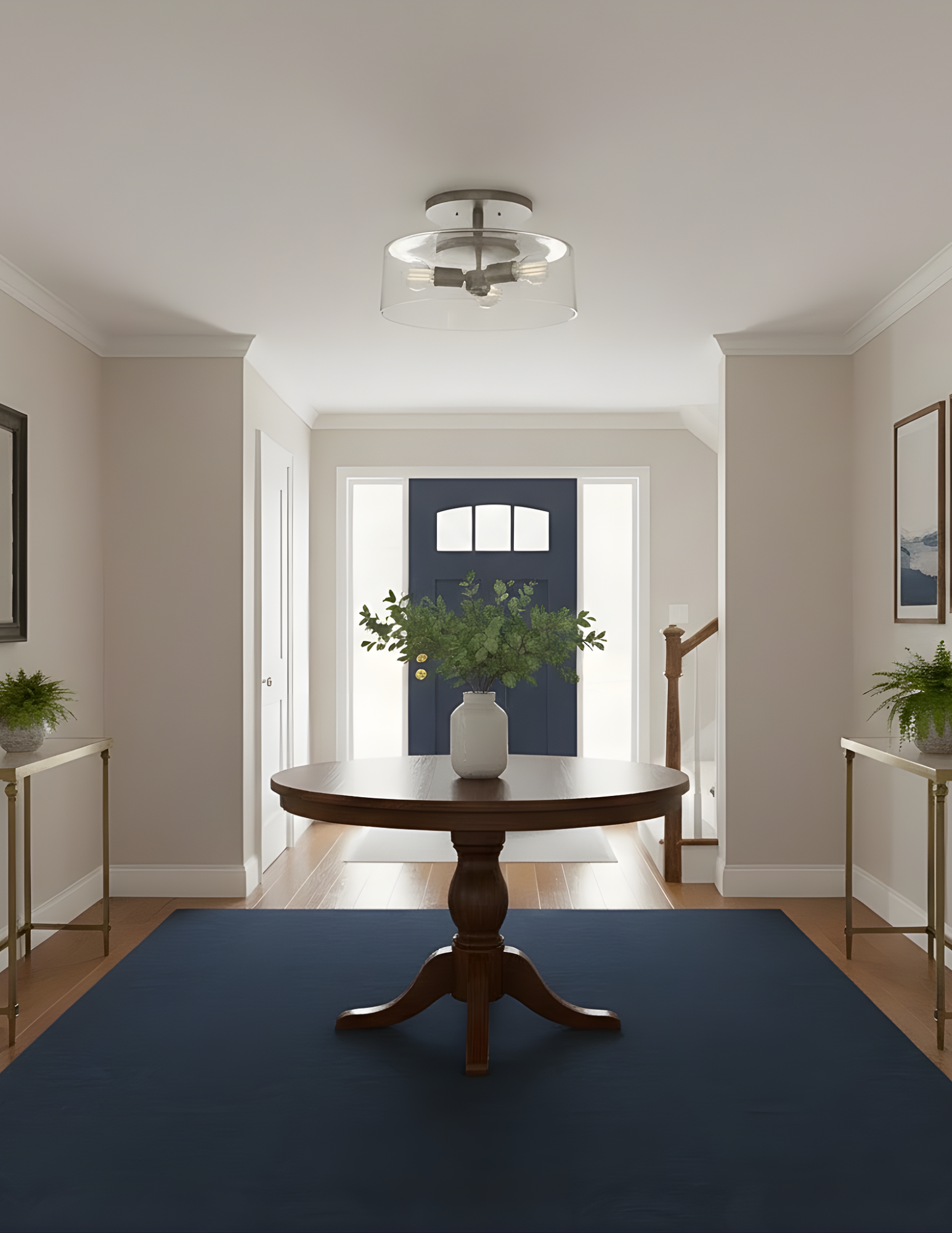 3-Light 15" Clear Glass Semi-Flush Entry - MB