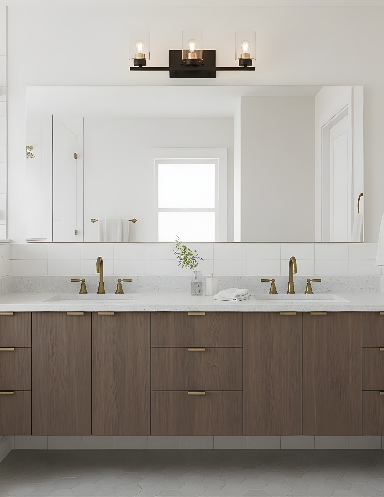 3-Light Clear Glass Vanity - MB w CG Socket Rings