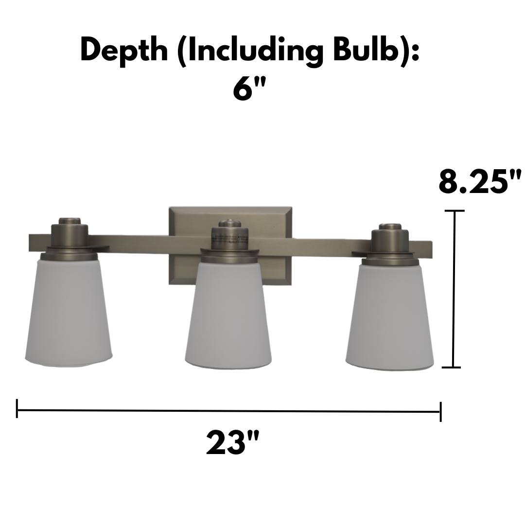 3-Light Vanity - White Frosted Glass - Chic Vanities in Brushed Nickel