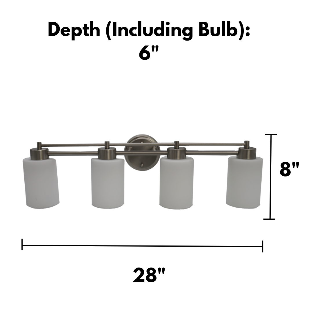 4-Light Vanity - Etched White Glass - Timeless Vanities in Brushed Nickel