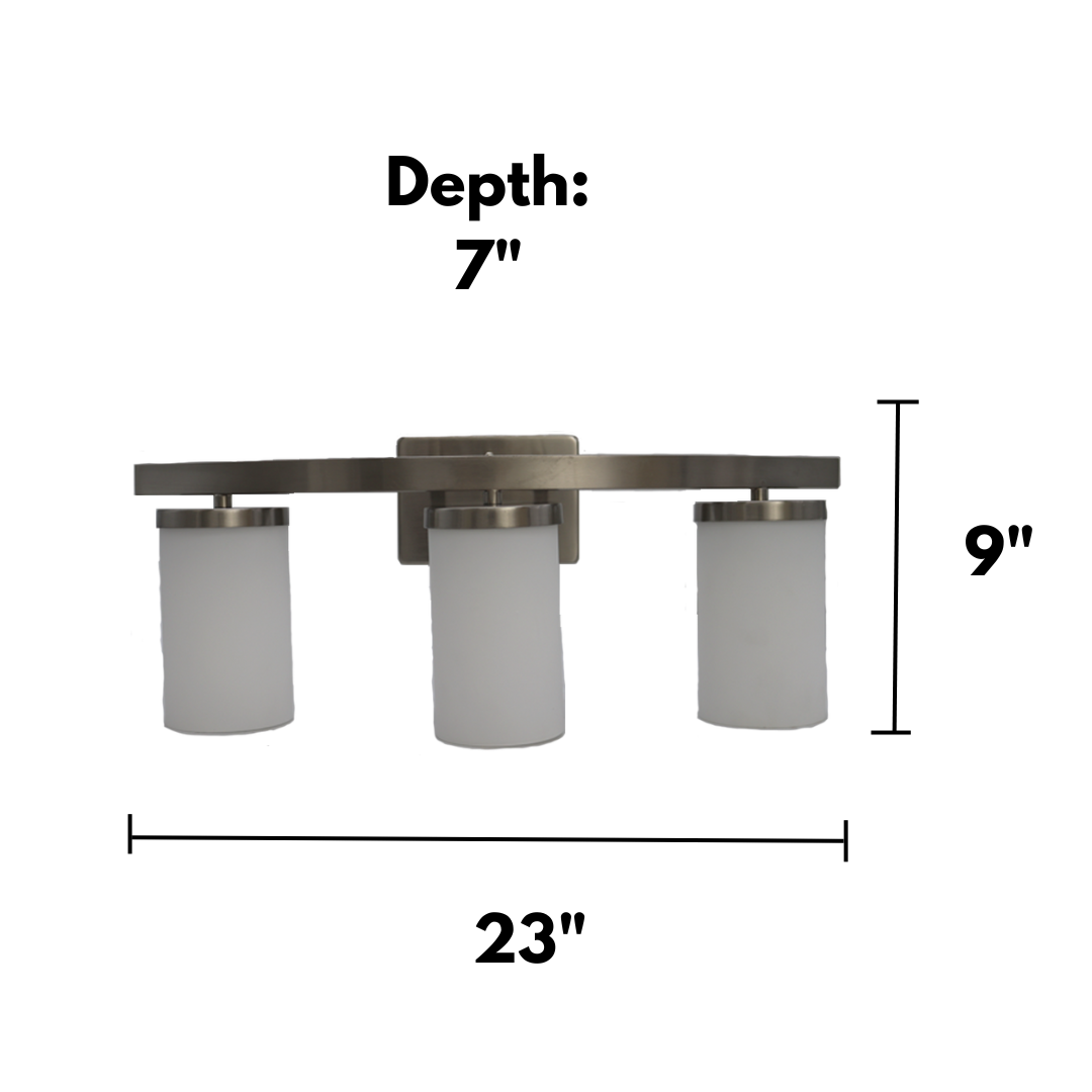 3-Light Vanity - Etched White Glass - Decorative Vanities in Brushed Nickel