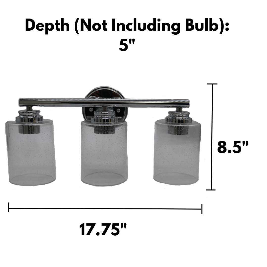 3-Light Vanity - Clear Seeded GlassR - Refined Vanities in Chrome