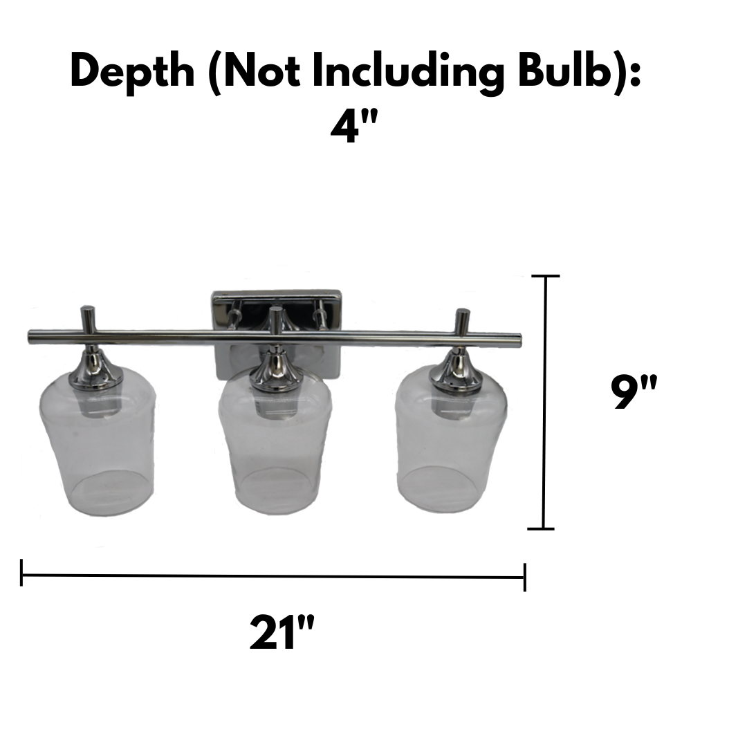 3-Light Vanity - Clear Glass - Chrome - Sleek Vanities