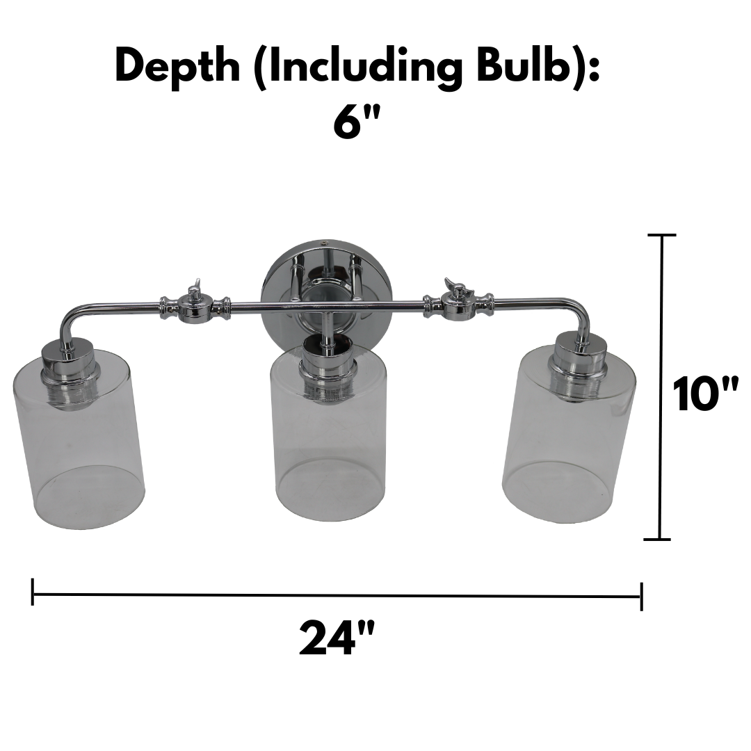 3-Light Vanity - Clear Seeded Glass - Functional Vanities in Brushed Nickel