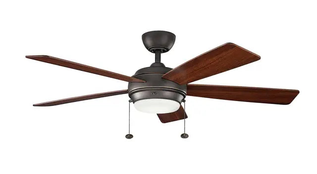 Kichler Starkk 52-Inch Indoor Ceiling Fan with Integrated LED — Olde Bronze Finish, Reversible Cherry/Walnut Blades - Decorative Indoor Fans