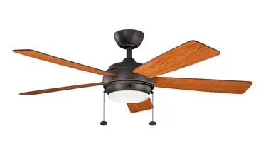 Kichler Starkk 52-Inch Indoor Ceiling Fan with Integrated LED — Olde Bronze Finish, Reversible Cherry/Walnut Blades - Decorative Indoor Fans