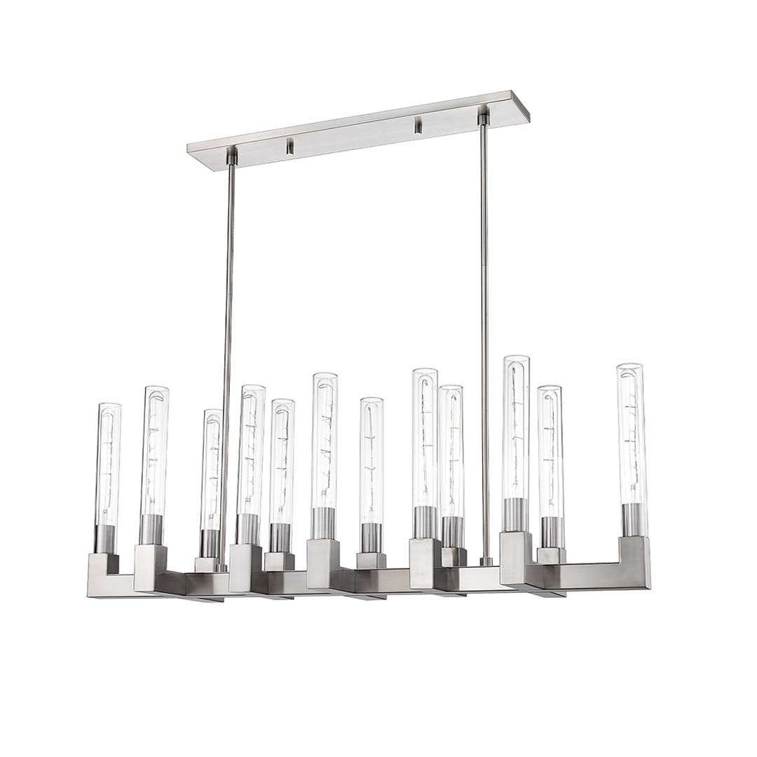 Roma 12-Light Clear Glass Island Pendant T10 8.5W LED 4K Lamps Included - Timeless Pendants in Brushed Nickel