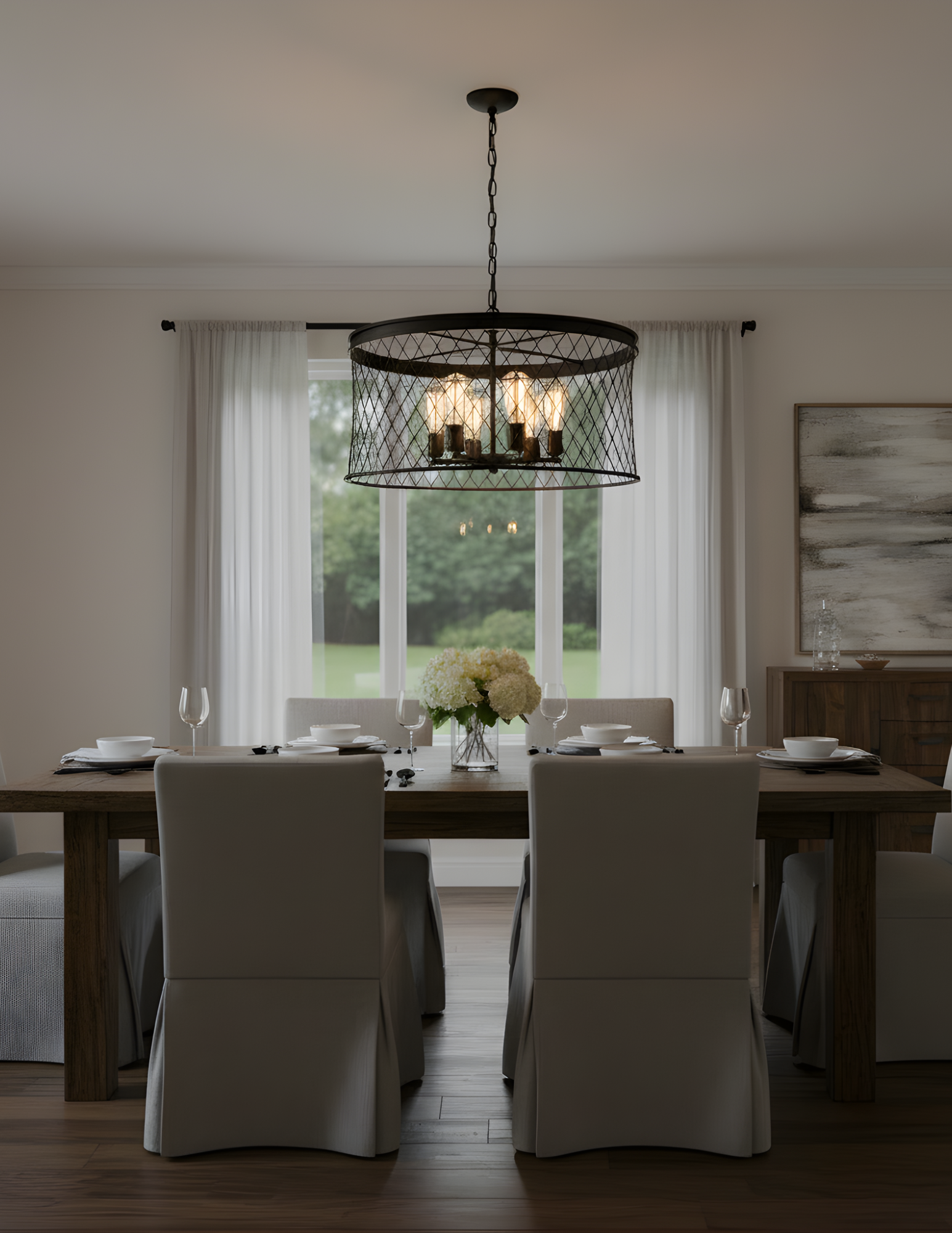 Kata 6-Light Cage Pendant - Matte Black - Elegant Pendants