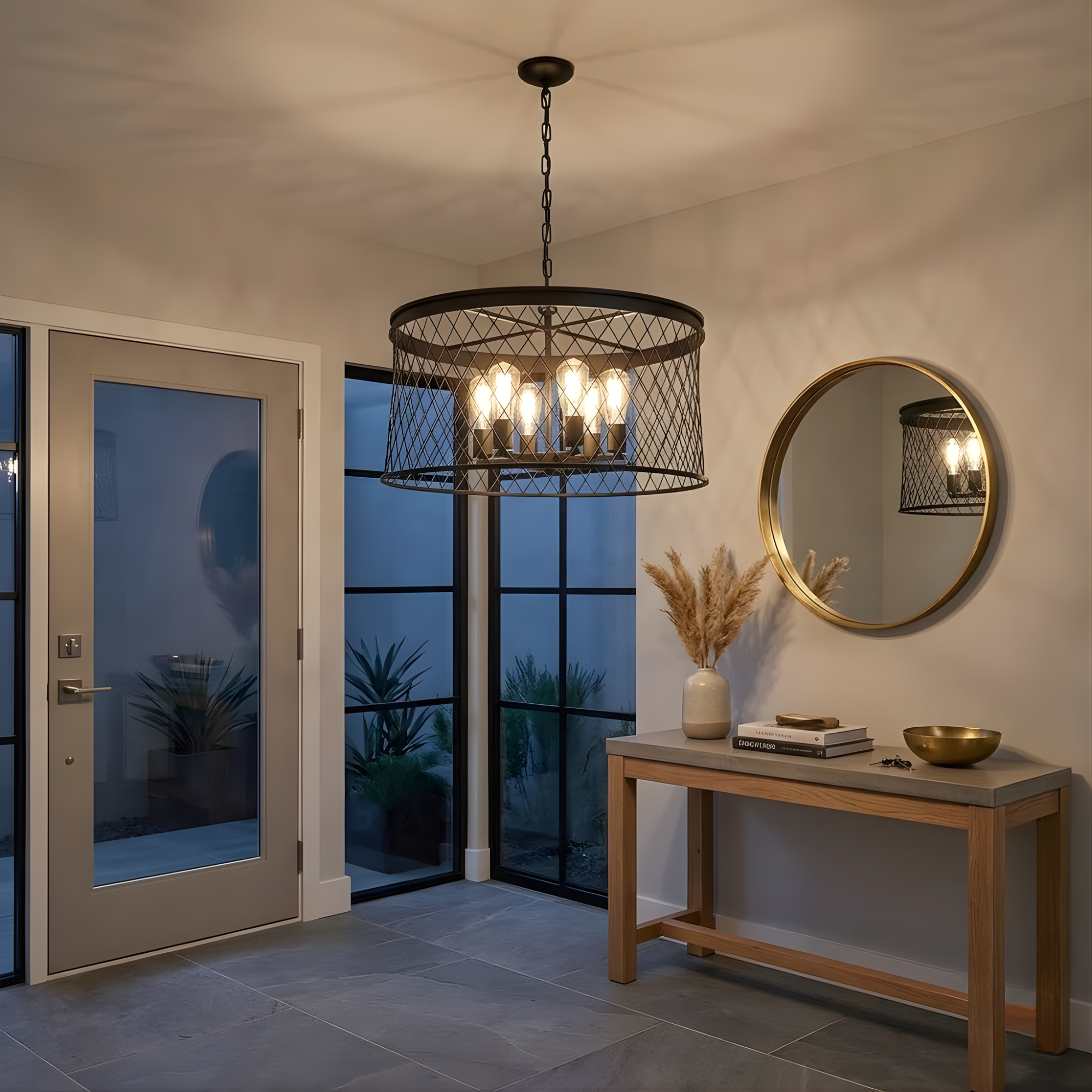 Kata 6-Light Cage Pendant - Matte Black - Elegant Pendants