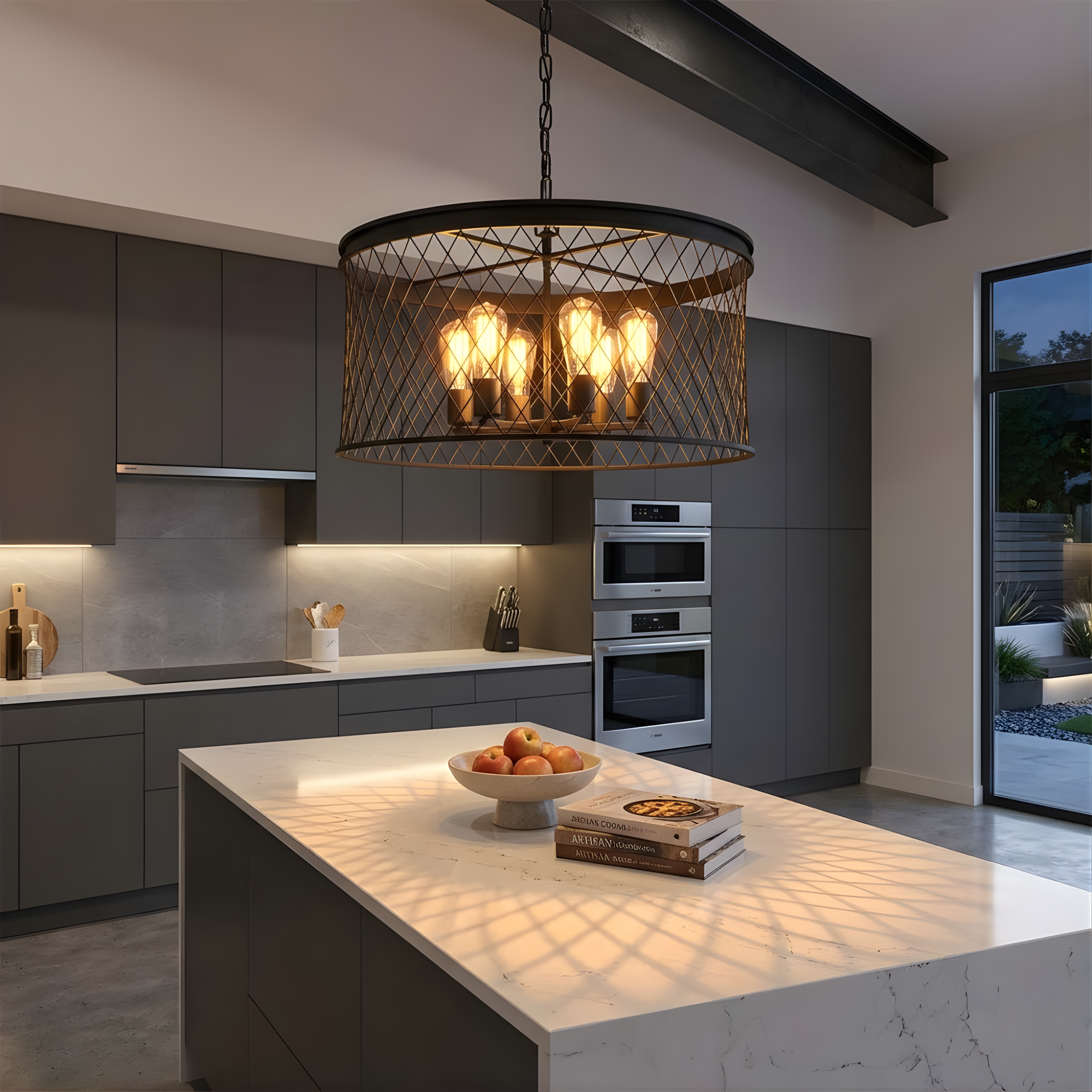 Kata 6-Light Cage Pendant - Matte Black - Elegant Pendants