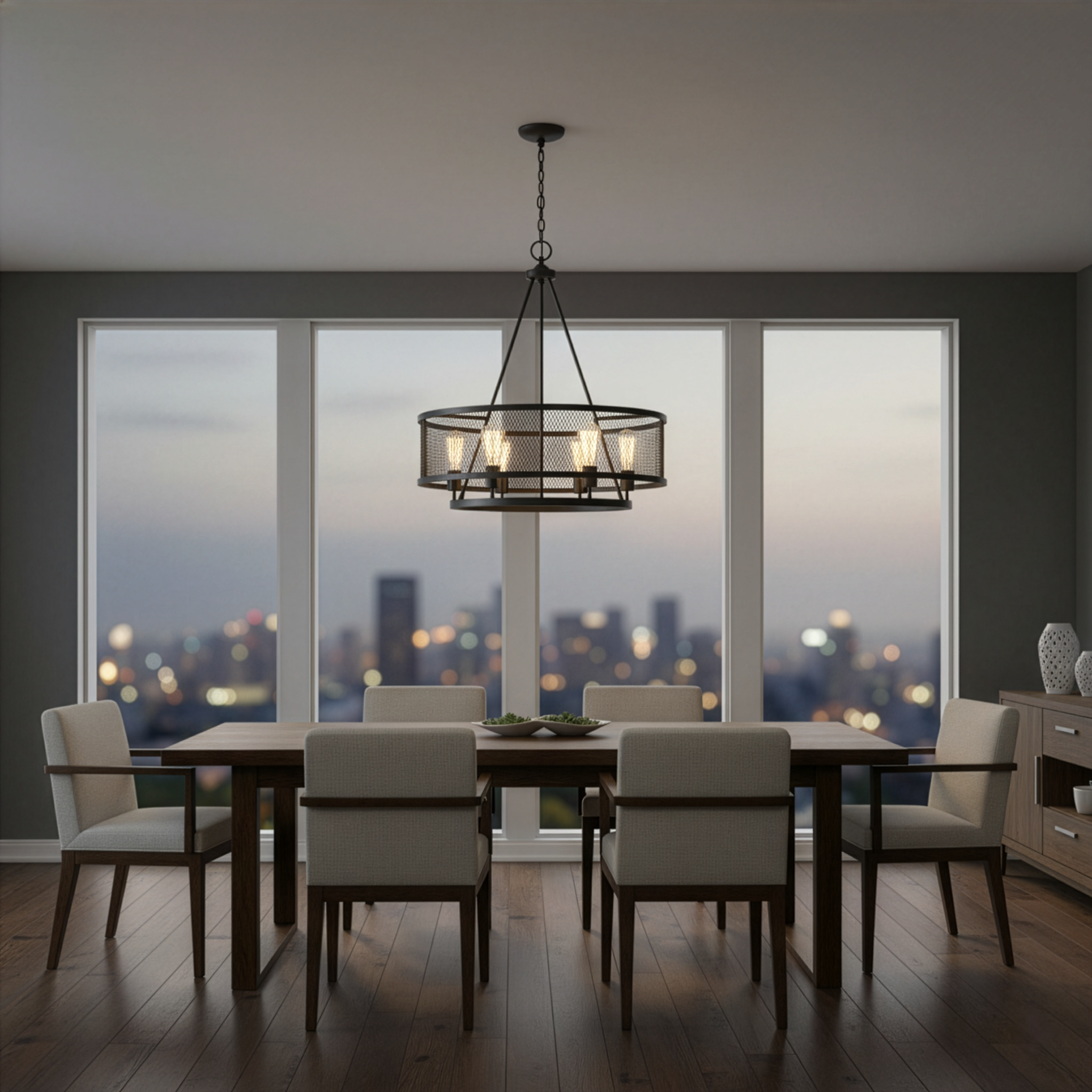 Elza 6-Light Cage Pendant - Matte Black - Architectural-Inspired Pendants