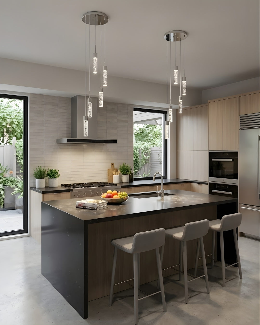 Soffi 5-Light Illuminated Glass Cylinder Pendant - Chrome - High-Design Pendants
