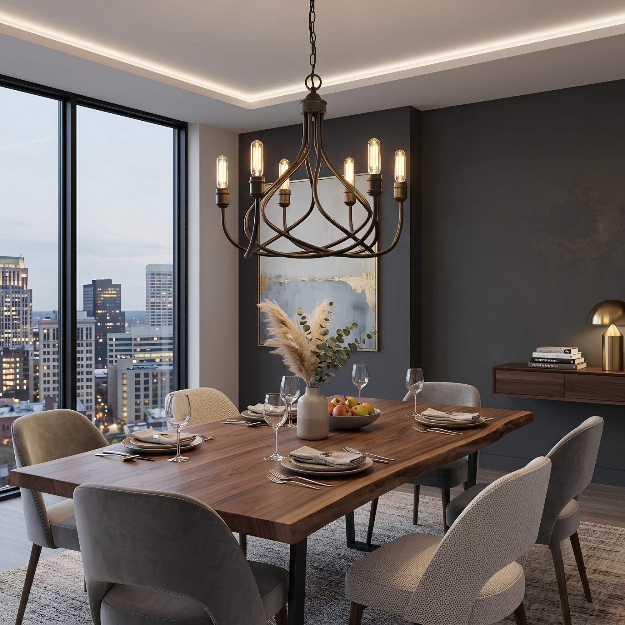 Tara 6-Light Chandelier - Matte Black - Sleek Chandeliers