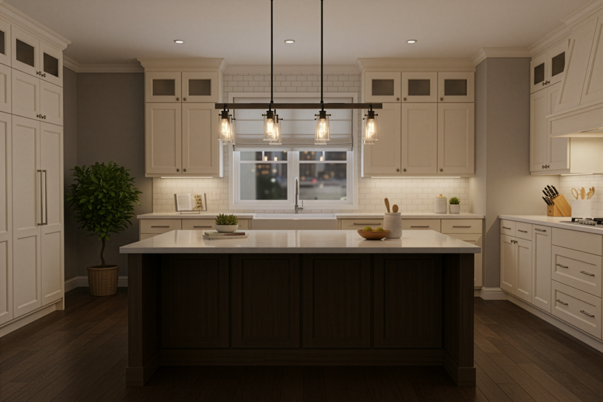 Roxton 8-Light Island Clear Glass with Wood Style Accents - Sophisticated Pendants in Matte Black