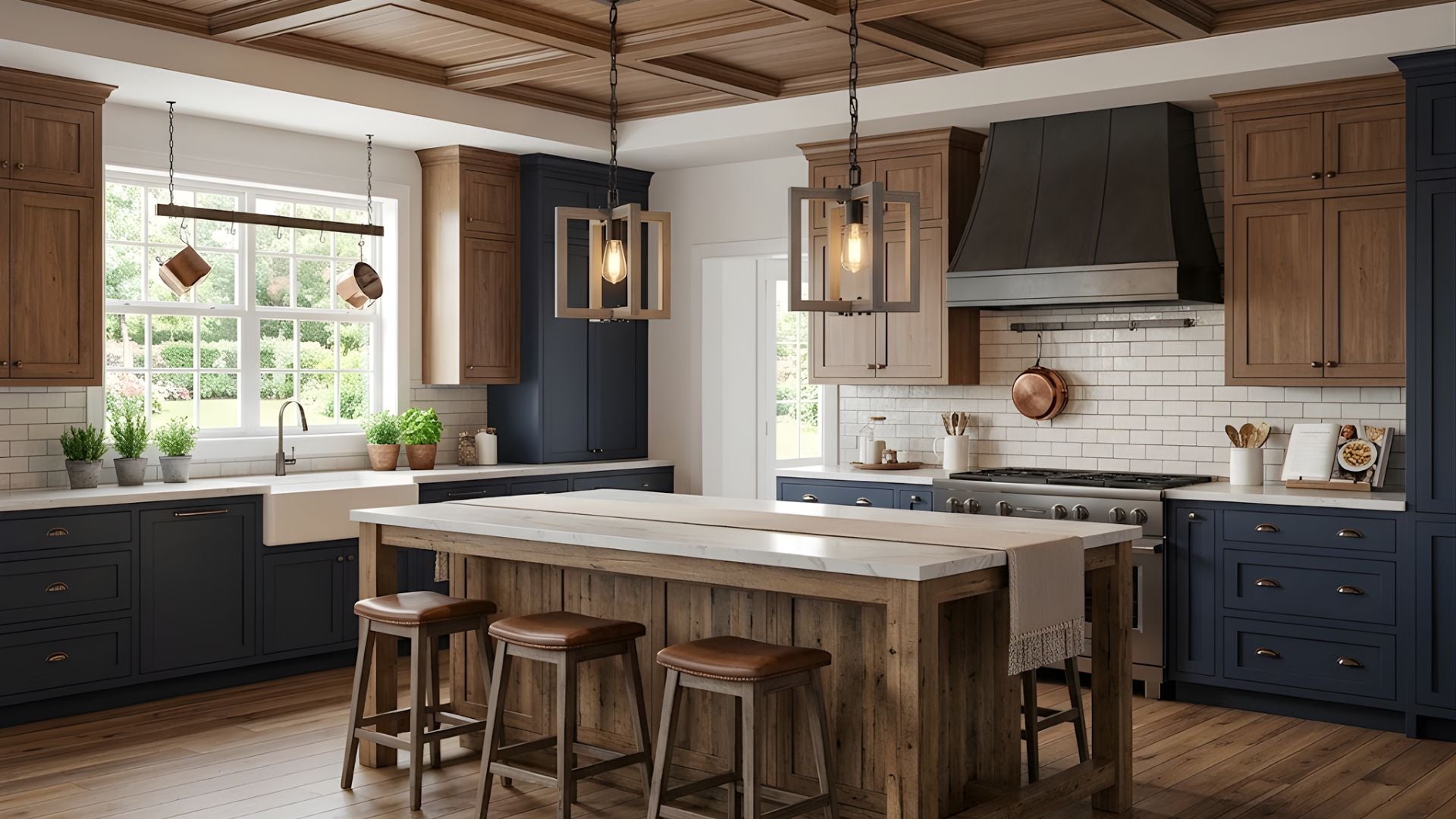 Roxton 1-Light Pendants with Wood Style Accents - Bold Pendants in Matte Black