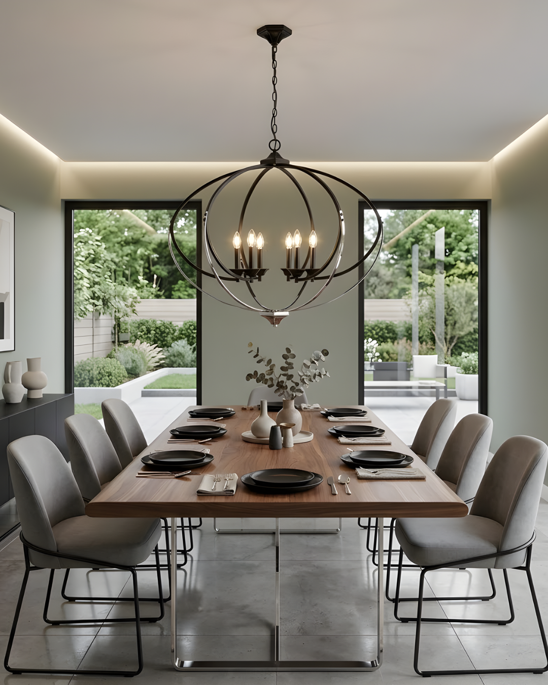 Luna 6-Light Chandelier with Accents - Clean-Line Chandeliers in Matte Black / Chrome