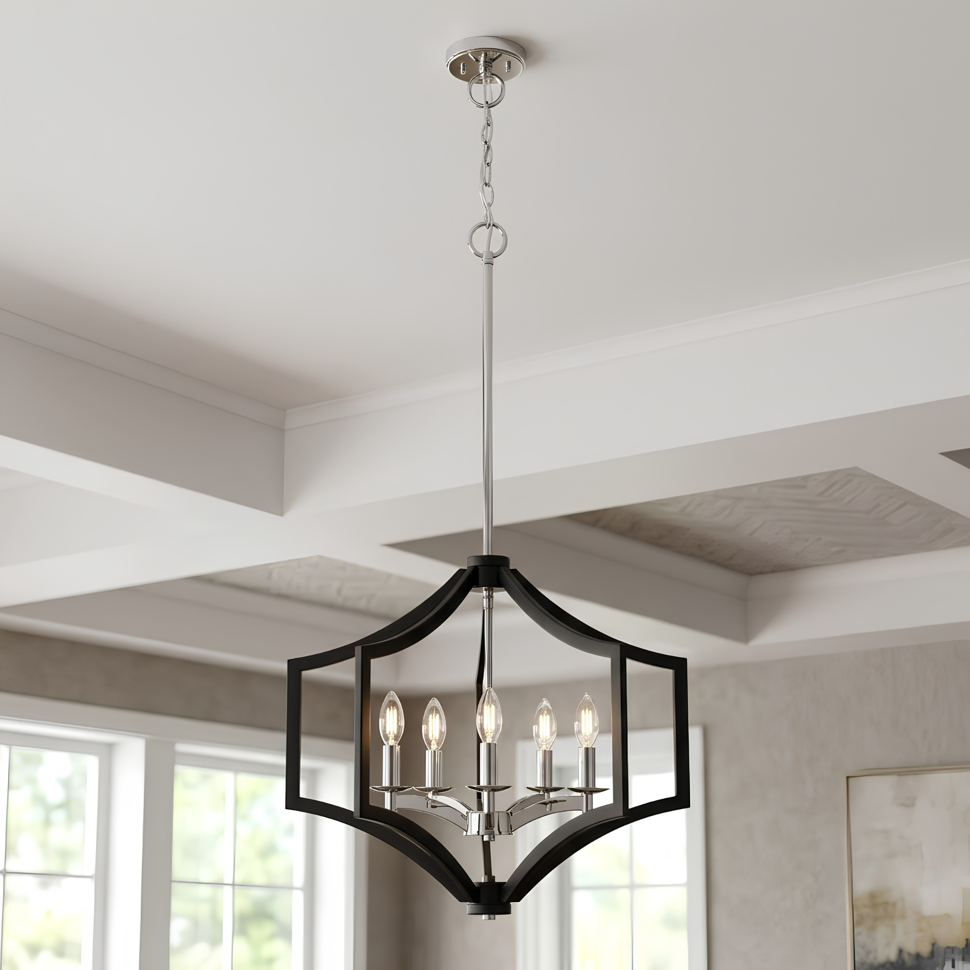 Maya 5-Light Chandelier - Decorative Chandeliers in Matte Black with Chrome Accents