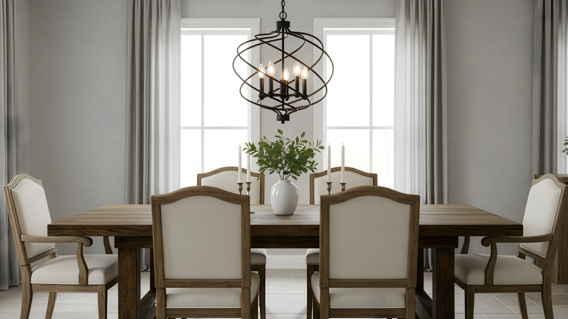 Kaleesi 5-Light Candle Base Spiral Braid Cage Pendant - Matte Black/Brushed Nickel - Elegant Pendants