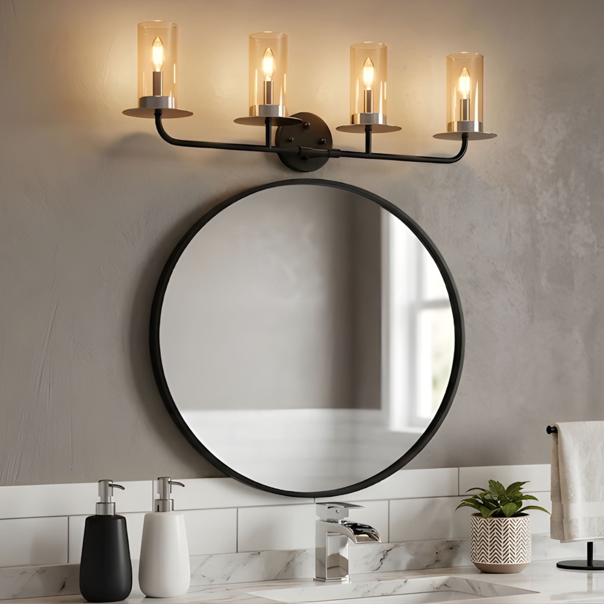 Aura 4-Bulb Two-Toned Vanity Light - Refined Vanities in Champagne Gold/Matte Black/Brushed Nickel