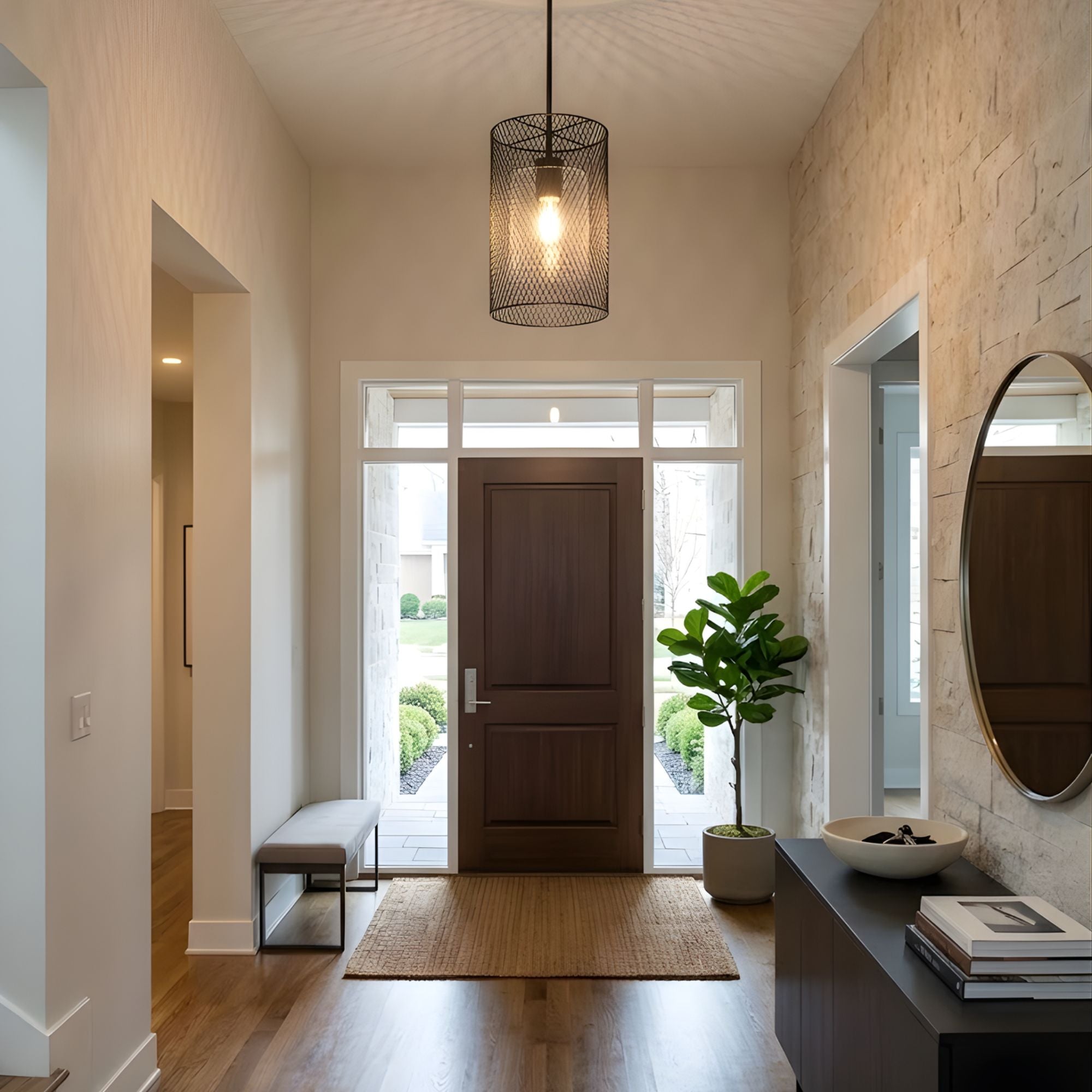 Salerno 1-Light Mesh Cylinder Pendant Frosted Glass E26 - Decorative Pendants in Matte Black