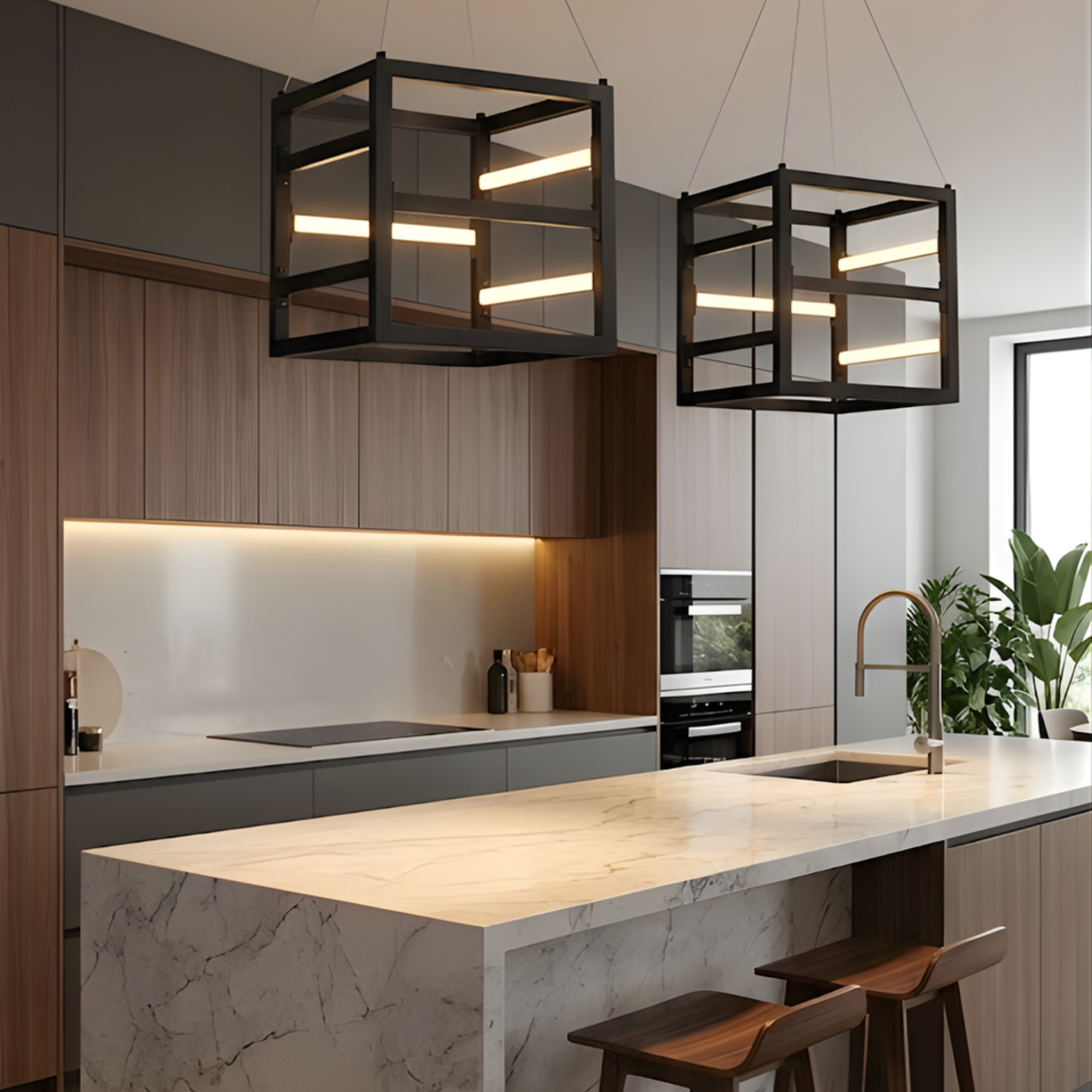 Tivoli small LED 12" Square Pendant 25W 4000K - Contemporary Pendants in Matte Black