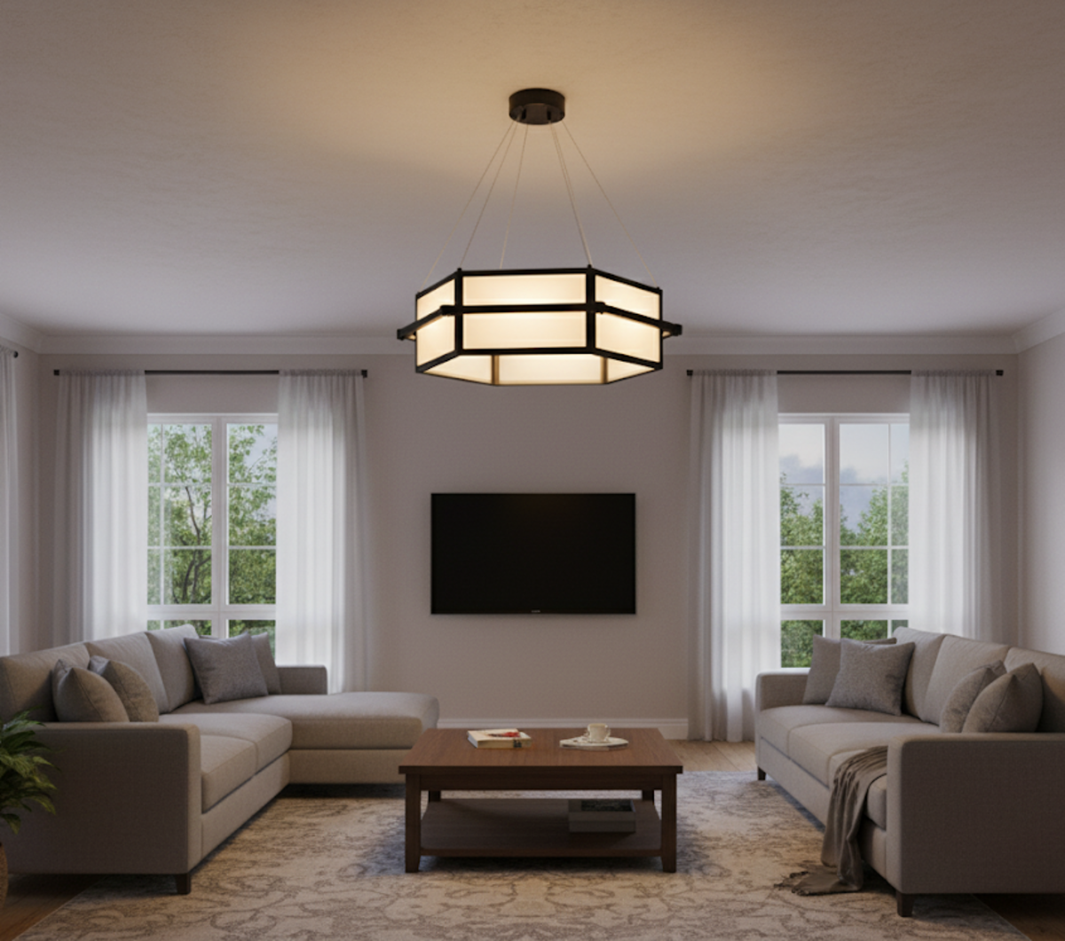 Amalfi LED Hex Chandelier Frosted Glass 45W 4000K - Statement-Making Chandeliers in Matte Black