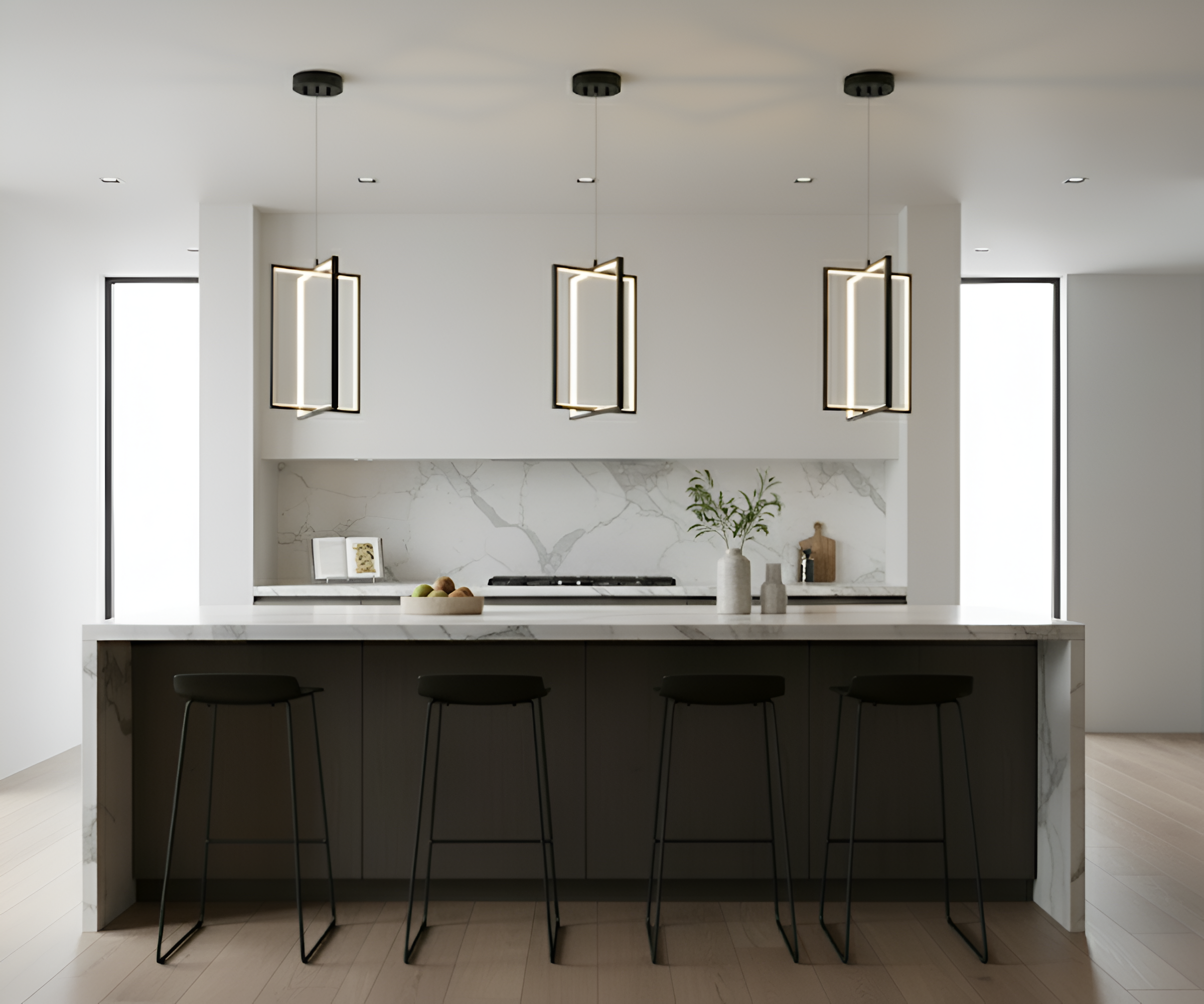 Modena LED Open Rectangle Pendant 25W 4000K - Contemporary Pendants in Matte Black