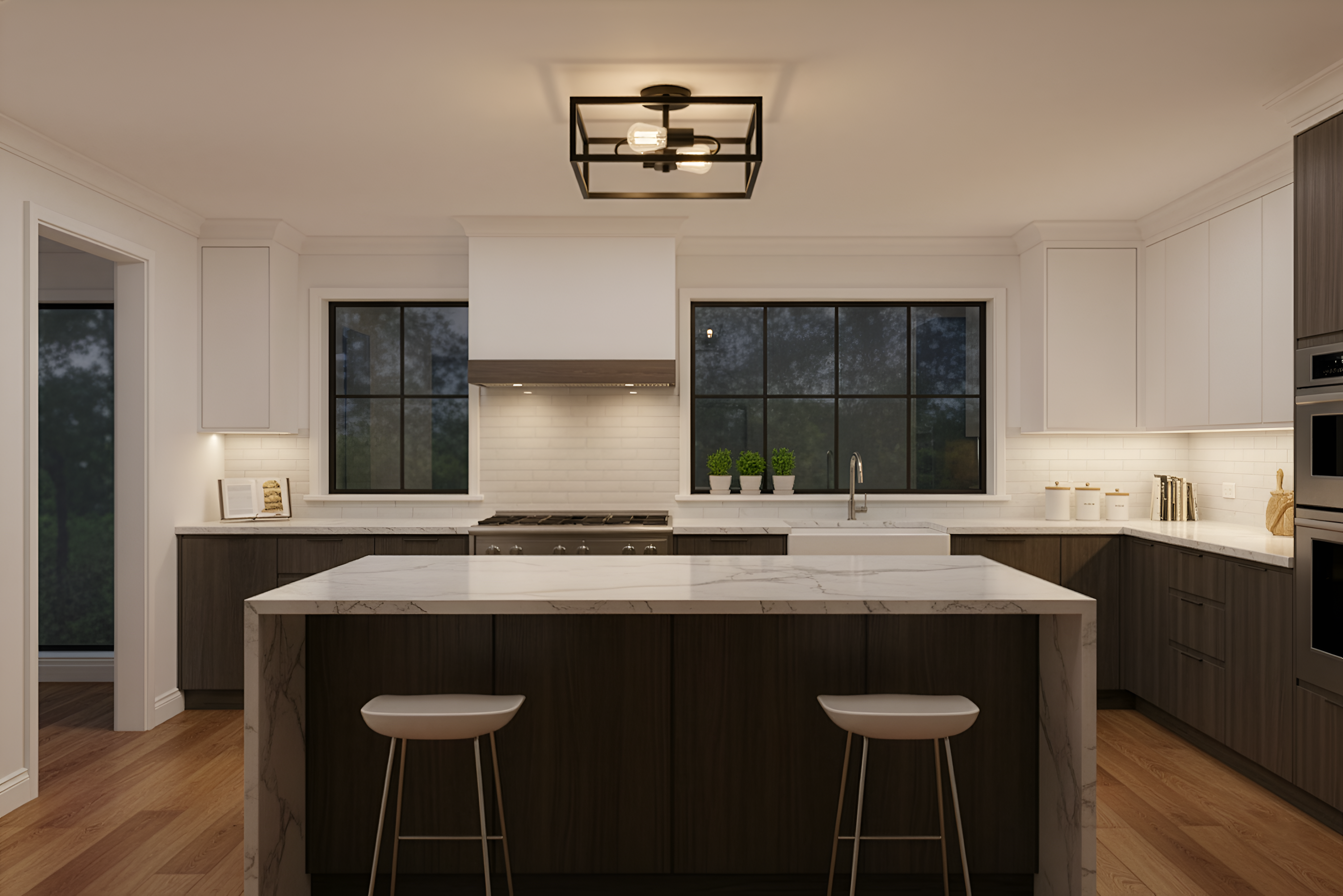 Harold 2-Light Square Open Semi-Flush Mount - Functional Ceiling Mounts in Matte Black