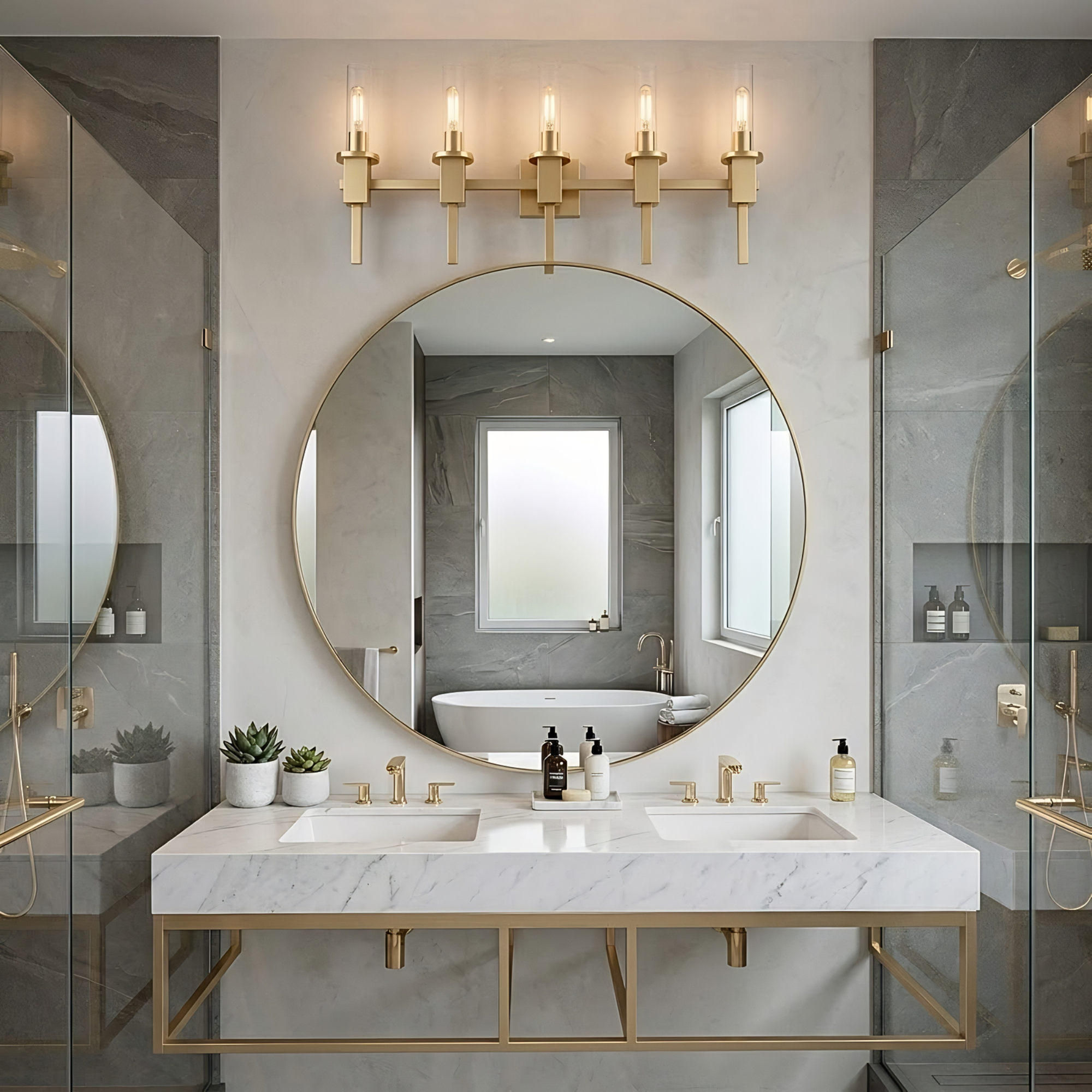 Roma 5-Light Clear Tube Glass Vanity - T10 8.5W LED 4K Lamps Included - Functional Vanities