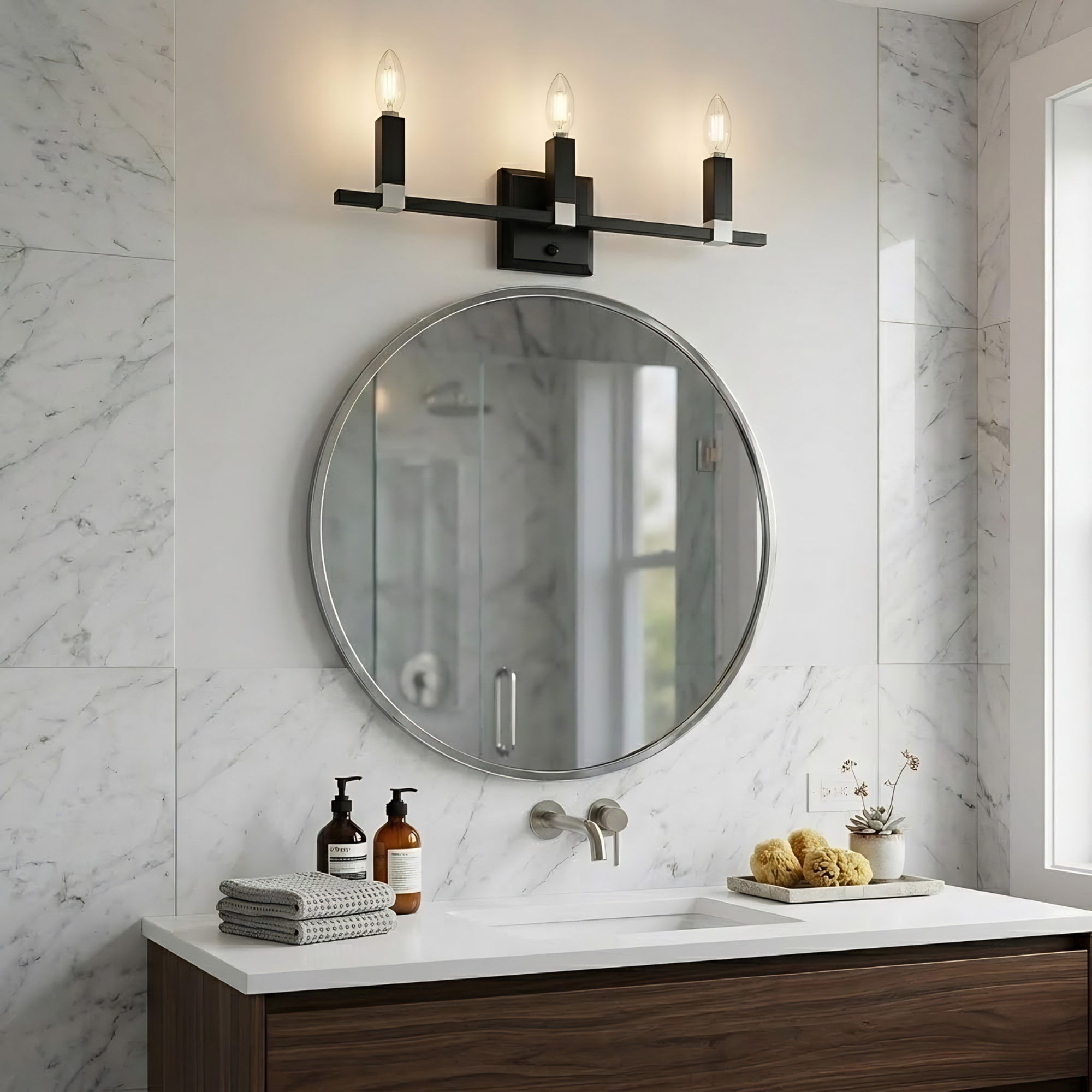 Maroni 3-Light Wall Sconce/Vanity - Matte Black/Brushed Nickel - Stylish Vanities