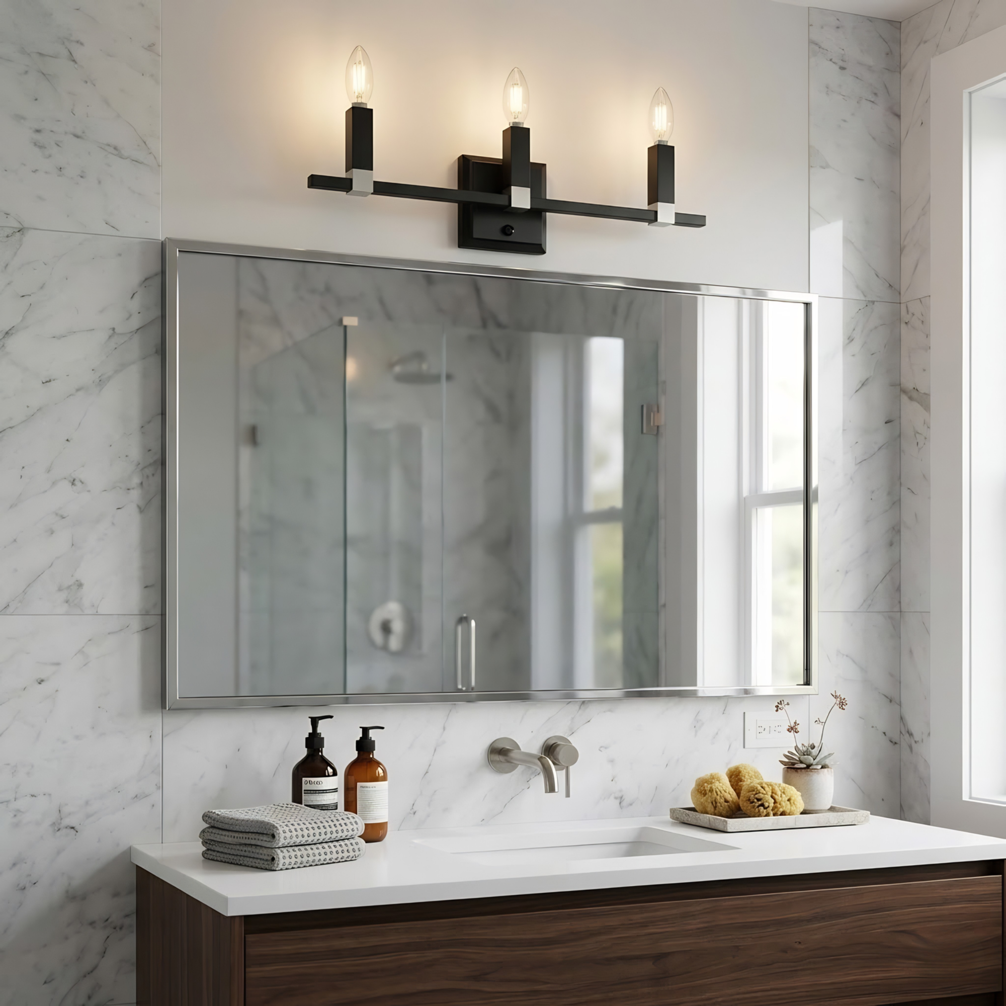 Maroni 3-Light Wall Sconce/Vanity - Matte Black/Brushed Nickel - Stylish Vanities