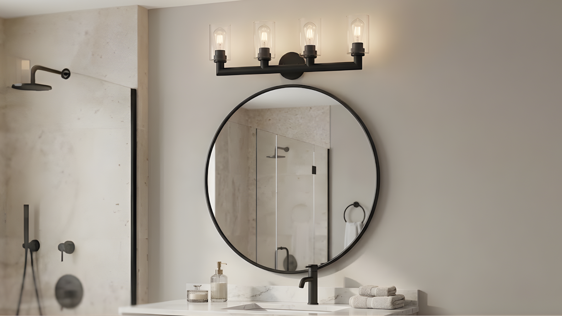 Yarra 4-Light Vanity - Matte Black - Clear Cylinder Glass - Classic Vanities