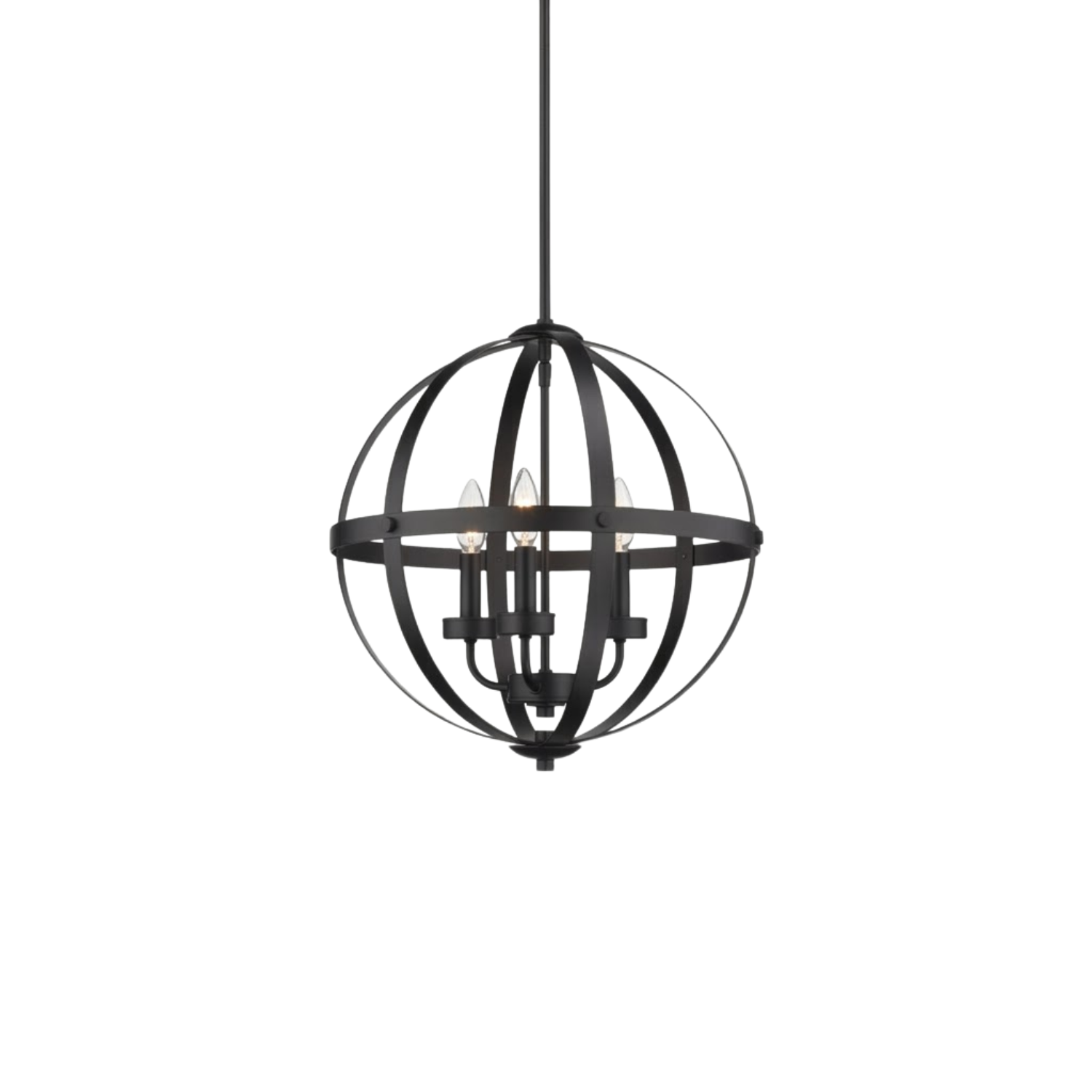 Aura 12" 3-Light Strap Steel Sphere with MB,CG, and Candle Covers - Minimalist Pendants in Matte Black / Brushed Nickel