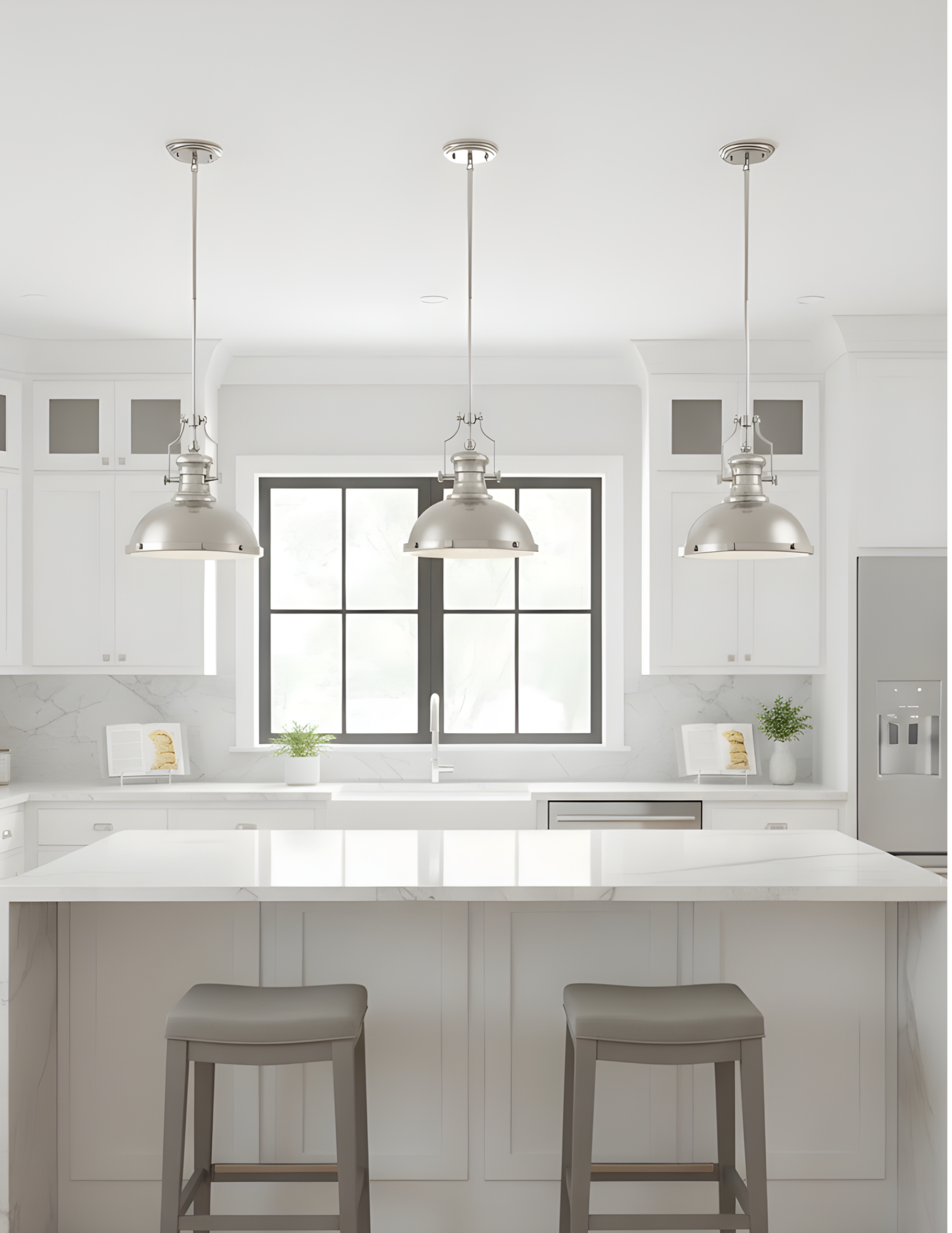 Decorative Bar Pendant - Frosted Lens - Stylish Pendants in Brushed Nickel