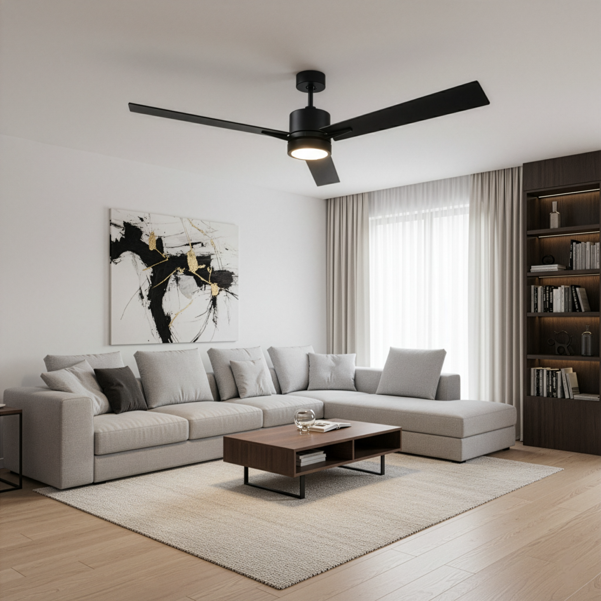 3-Blade 52" MB Fan Matte Black Blades 15W LED 3000K