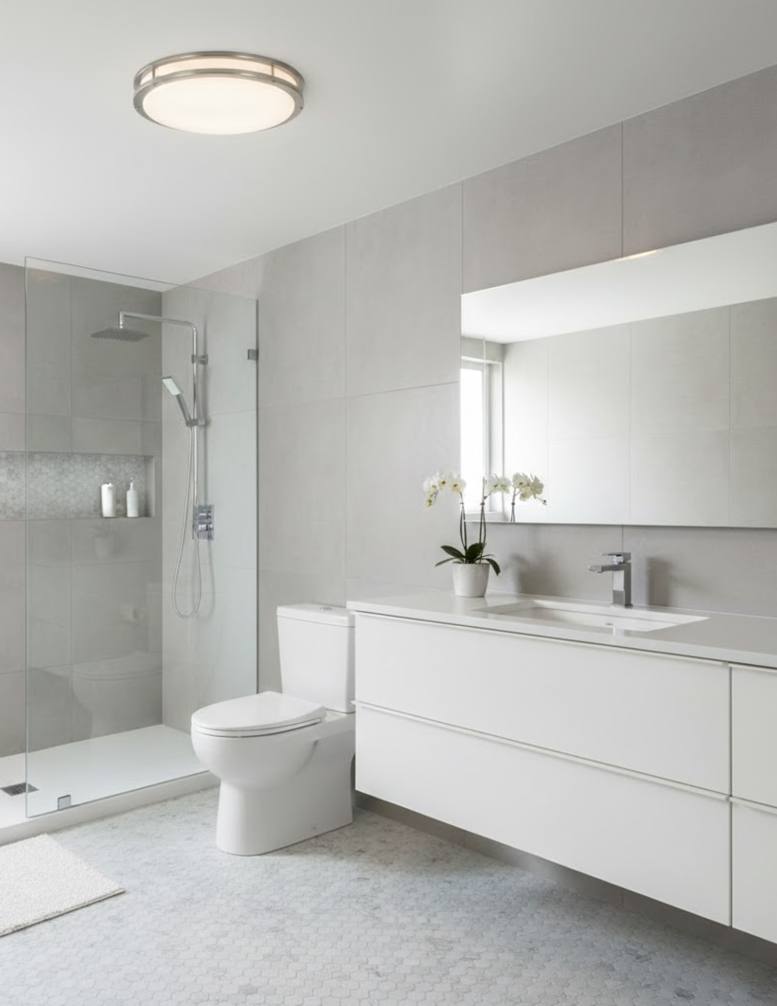 14" White Acrylic Flush Mount 2xE26 Sockets - Transitional Exterior in Brushed Nickel