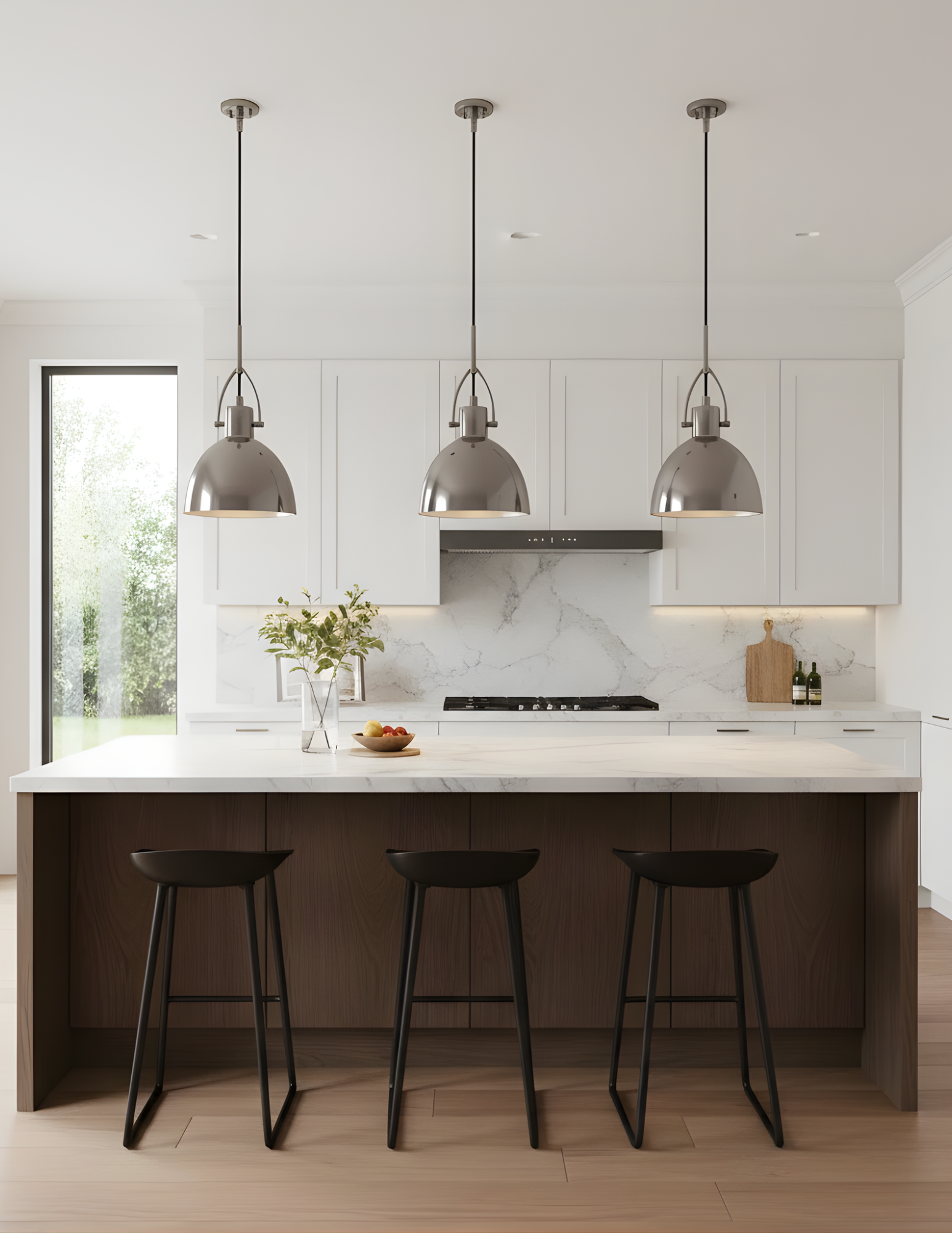 1-Light Dome Pendant - Silver Chrome - Architectural-Inspired Pendants