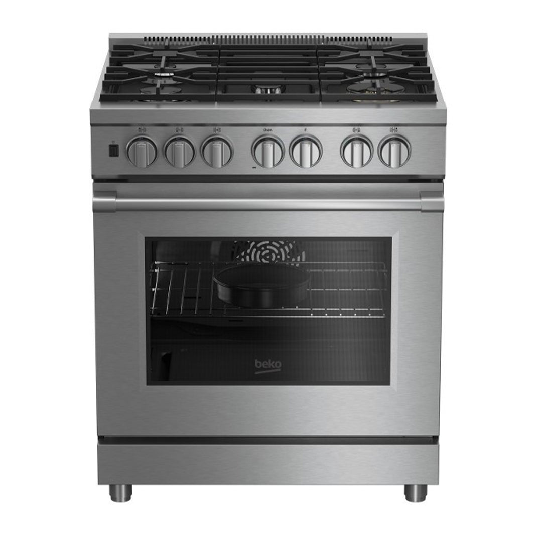 Beko 30" Stainless Steel Dual Fuel Range with 5 Sealed Burners - Sophisticated Appliances