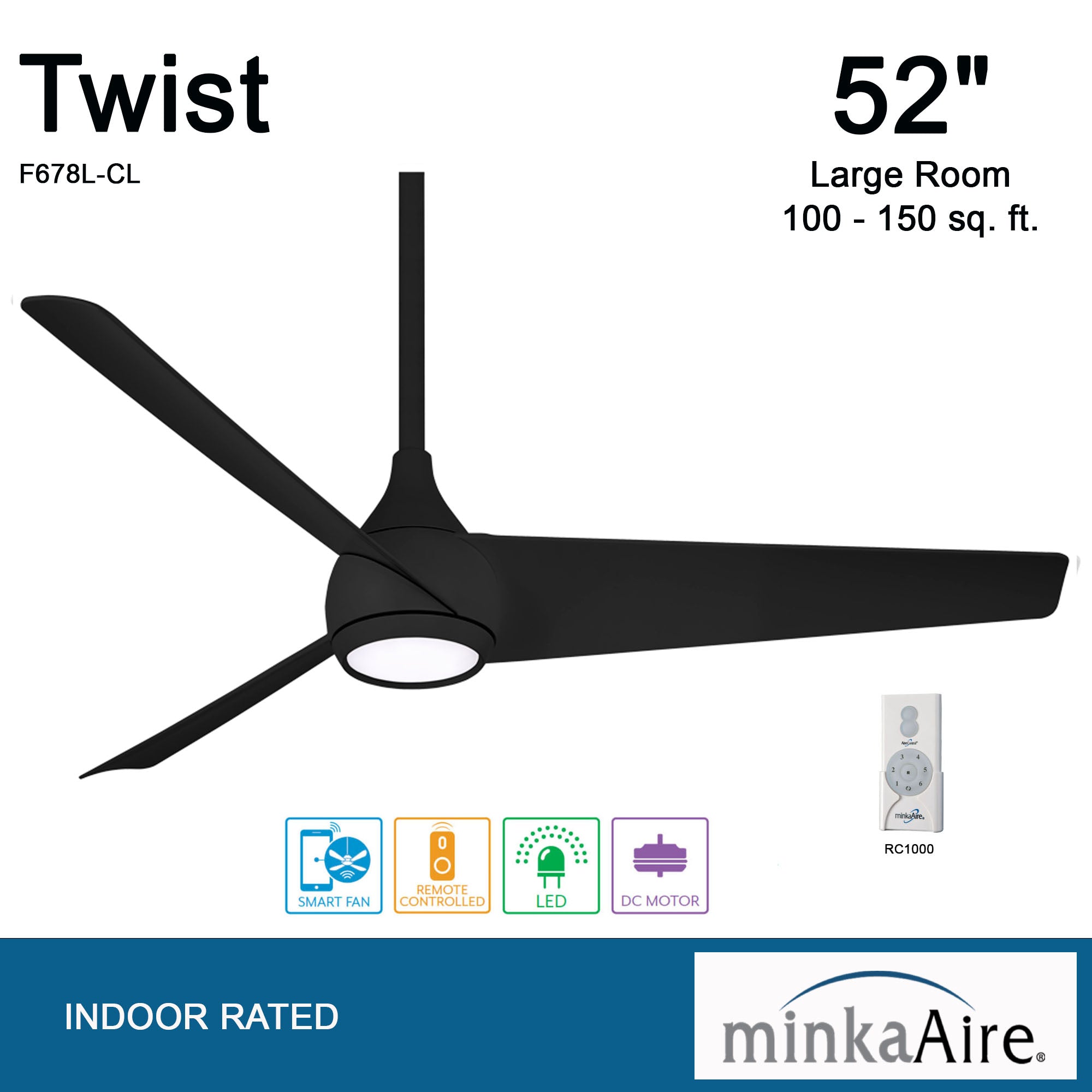 MinkaAire Twist 52″ Ceiling Fan — Coal, Integrated LED & Remote Included