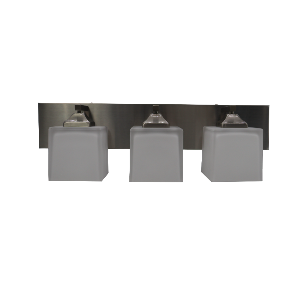 3-Light Vanity - White Glass - Elegant Vanities in Brushed Nickel